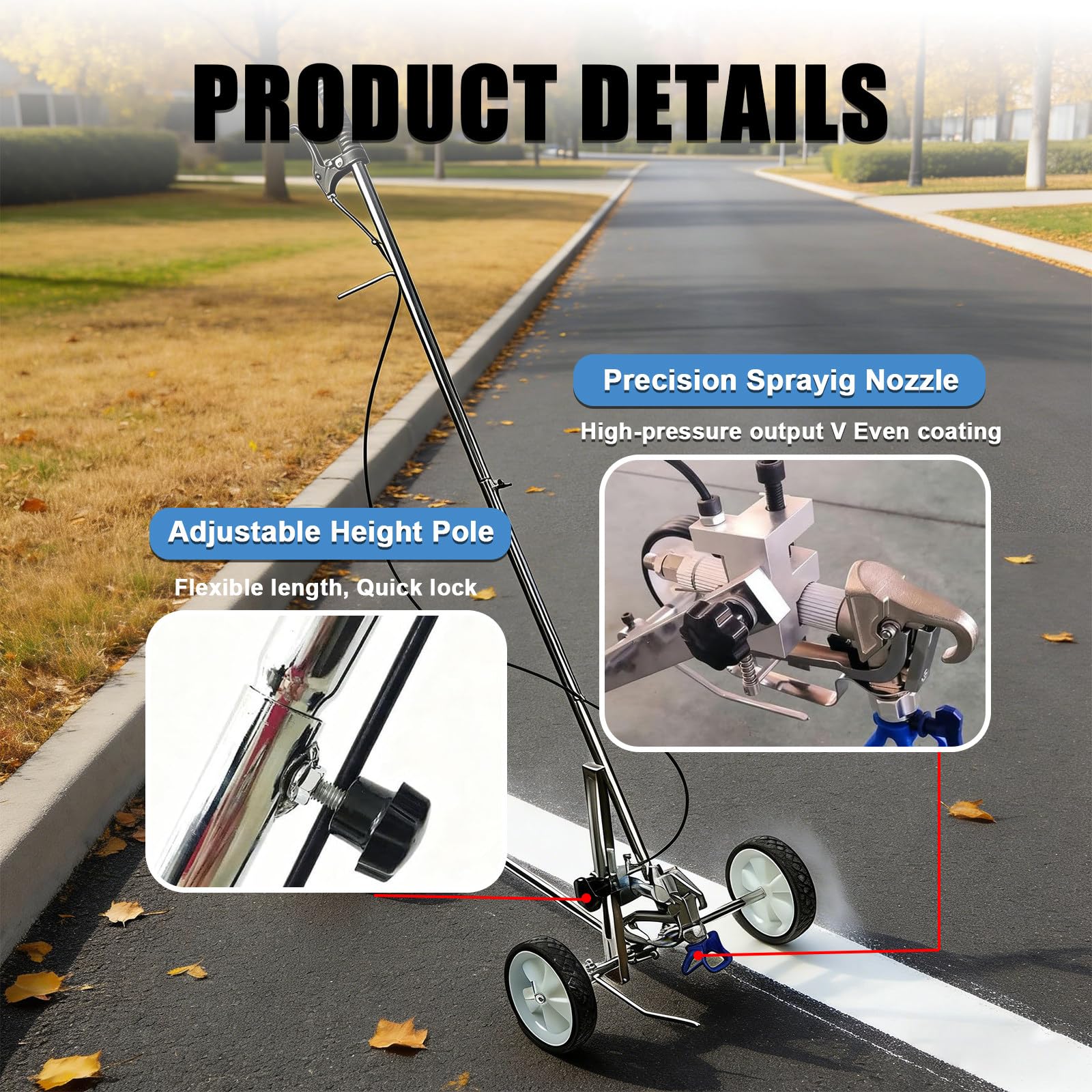 Marcatura marcatrice per pavimentazione, efficiente marcatore manuale per marcature accurate su strade, piste e parcheggi - Applicazione di vernice spray a freddo