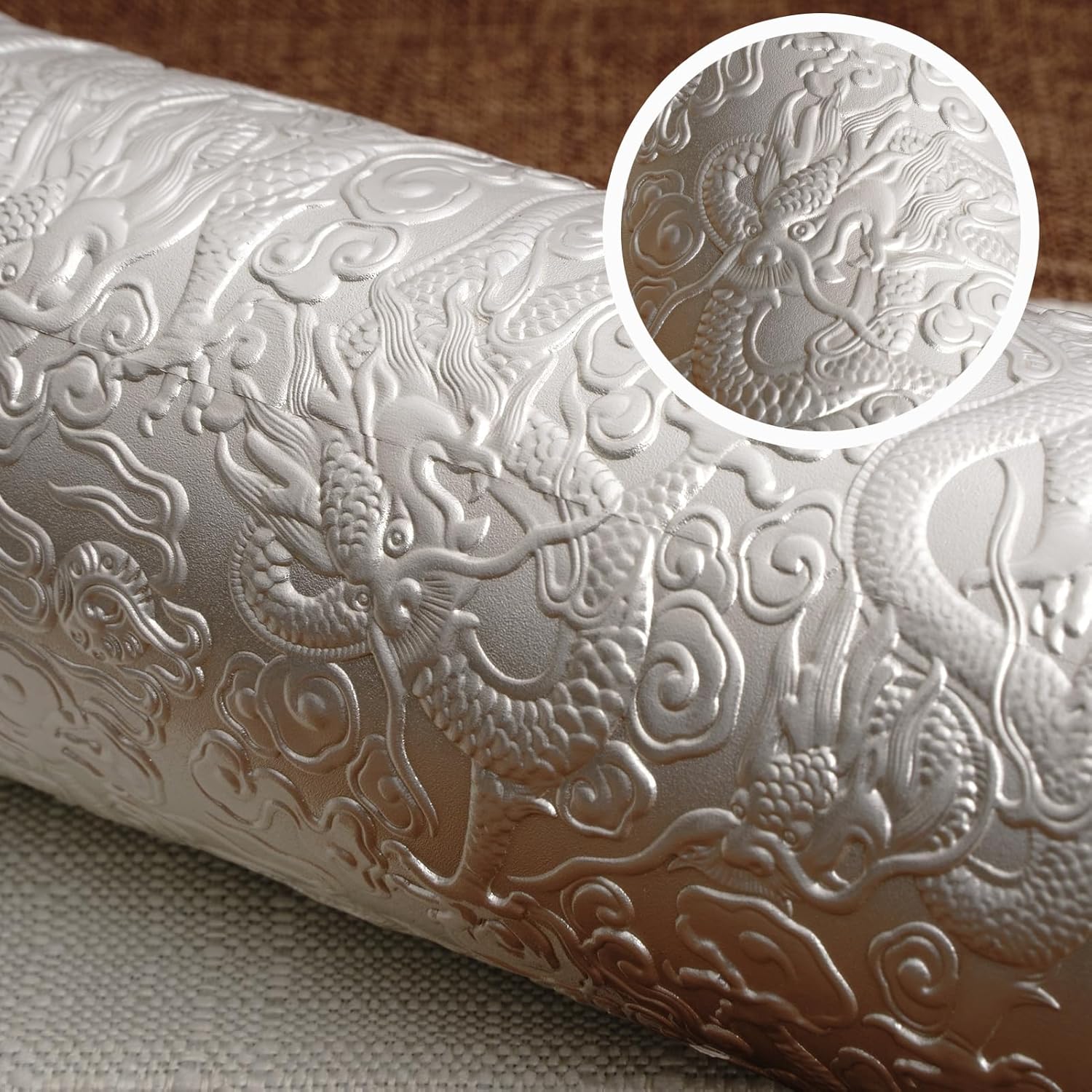 Chinese style 999 silver hot water bottle 11.8oz insulated stainless steel thermos keeps liquids hot and cold, leak proof and double walled design (9 Dragons silver)