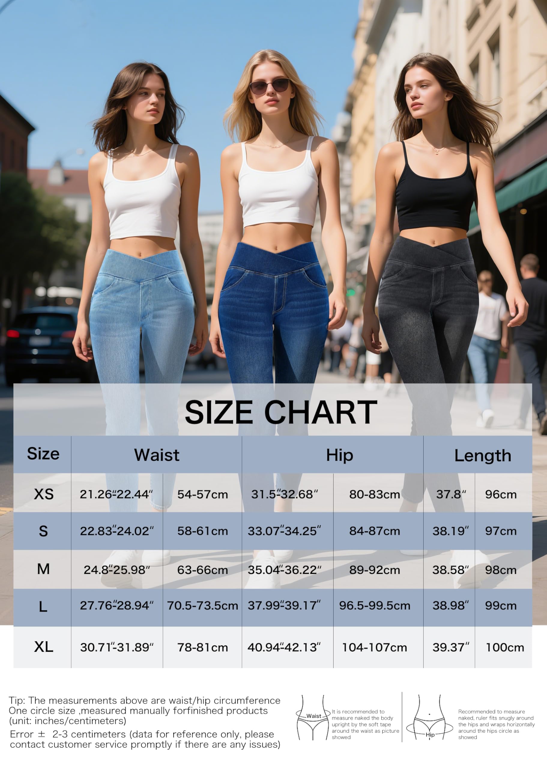 LaiEr Donna V Crossover Skinny Jeans Vita Alta Controllo Pancia Leggings Fitness Casual, Elasticità Morbida Stampa Denim Finto Casual con Tasche Laterali.