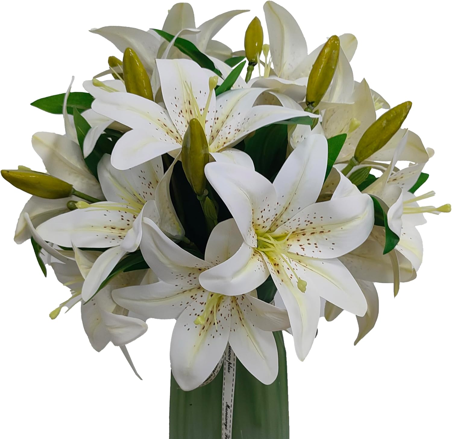 ATFL Artificial Lilies Flowers,9 Pcs Faux Lily Flowers,16''Tiger Lily Branches with 2 Full Blooms and 1 Bud,Faux Fake Lilies Plants for Wedding Bouquet Floral Arrangements (9, Ivory White)
