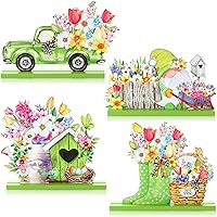 Vista 10 de Blulu 4 piezas de decoración de mesa de primavera de Pascua, centros de mesa de Pascua, letreros de madera para decoración del hogar, decoración