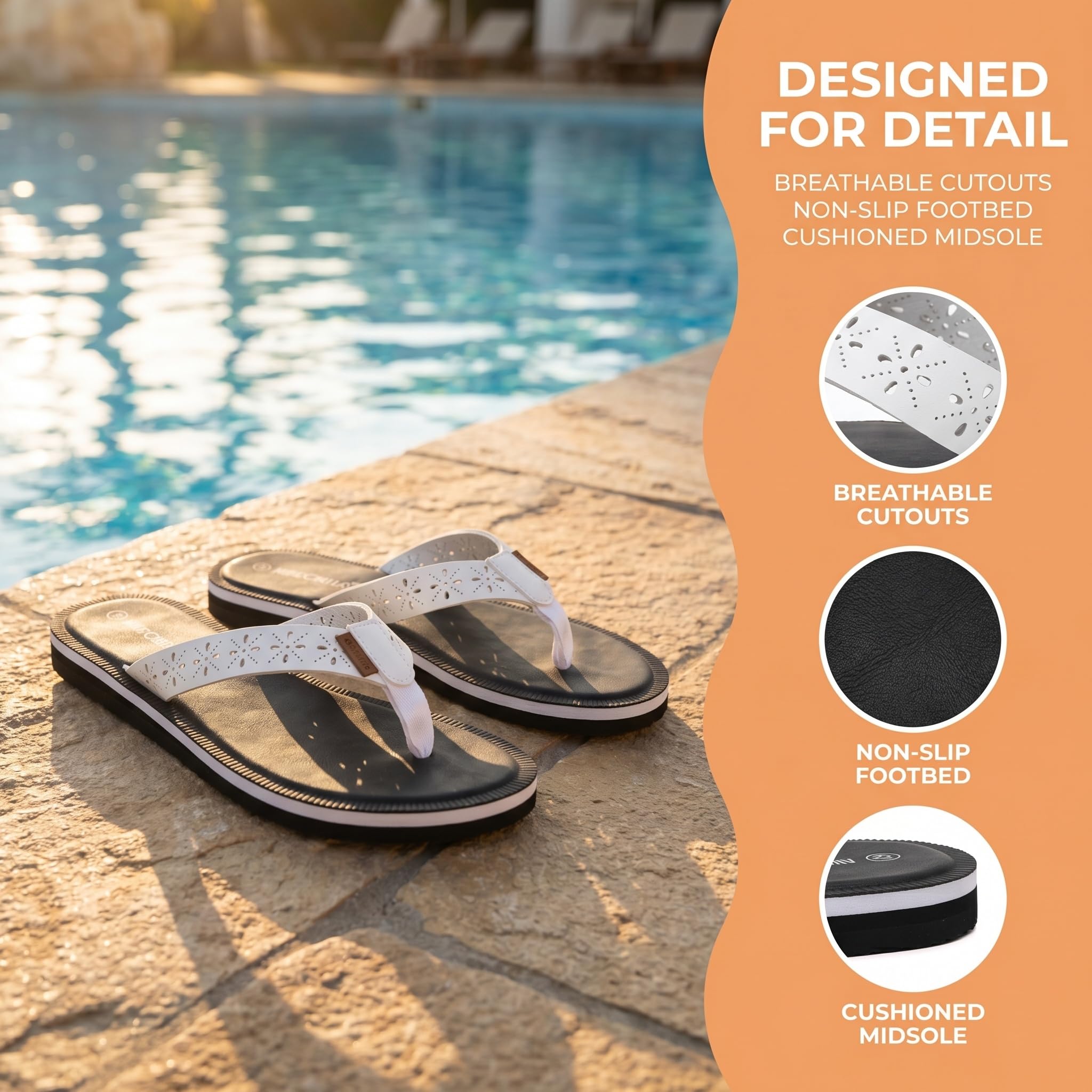 ARRIGO BELLO Flip Flops Damen Zehentrenner Aushöhlen Elegante Badelatschen PU Leder Sommer Hausschuhe Indoor Outdoor Beach Pool Größe 36-41
