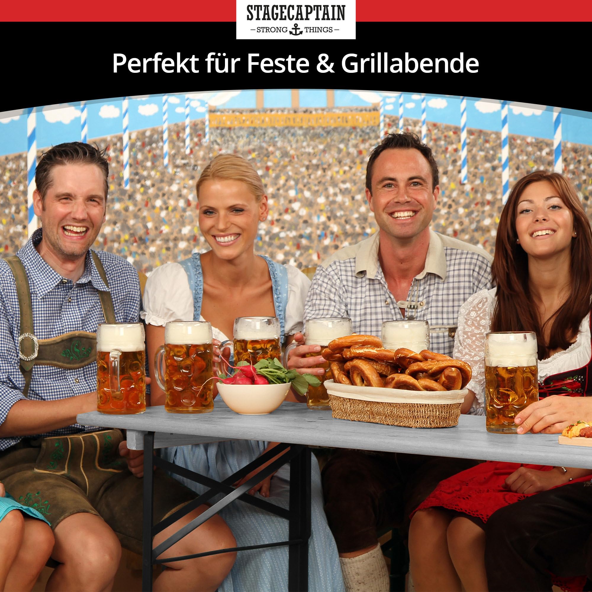 Stagecaptain Hirschgarten Set Tavolo Da Birreria Per Balcone 117 cm Grigio