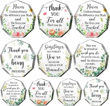 10 Pcs Thank You Gifts for Women Men 2.36 Inch Acrylic Award Plaque Personalized Appreciation Gifts for Graduation Teacher Coworker Employee Nurses Doctor Friend, 5 Styles