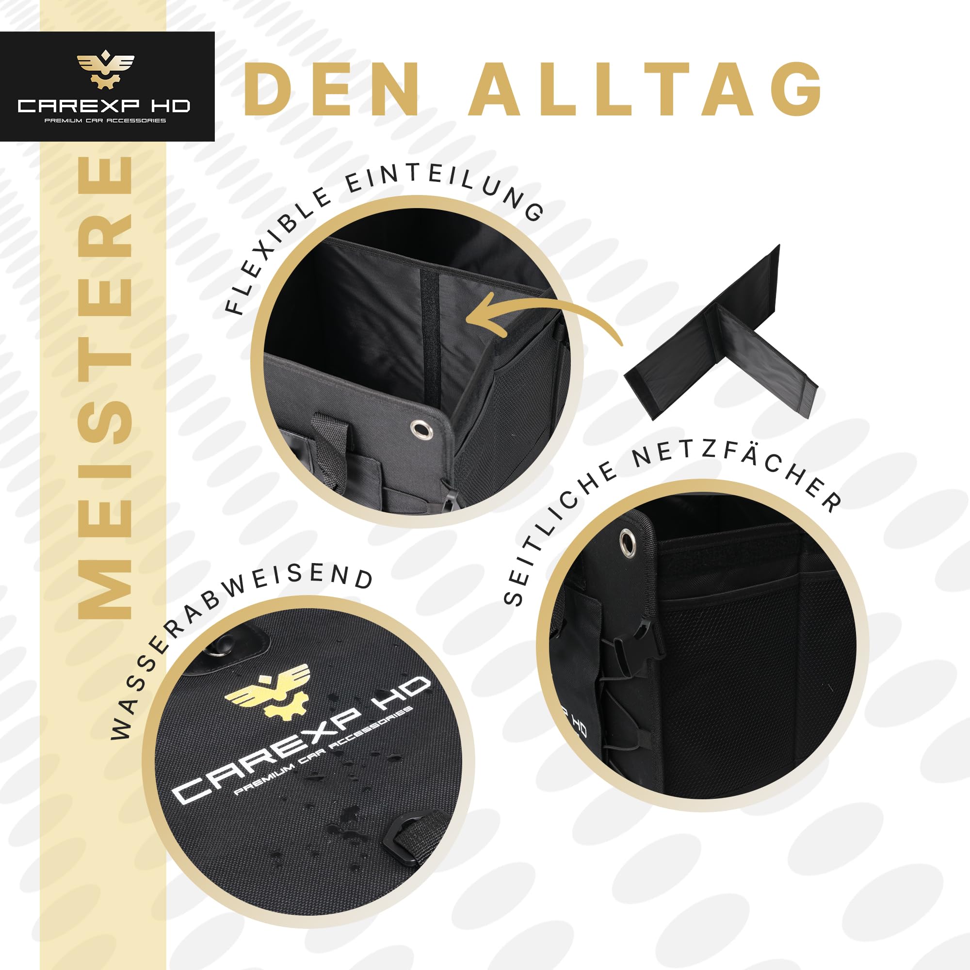 Organizador de maletero con tapa – Bolsa plegable para maletero como práctico organizador de coche, incluye compartimentos laterales, compartimentos interiores y asas de transporte
