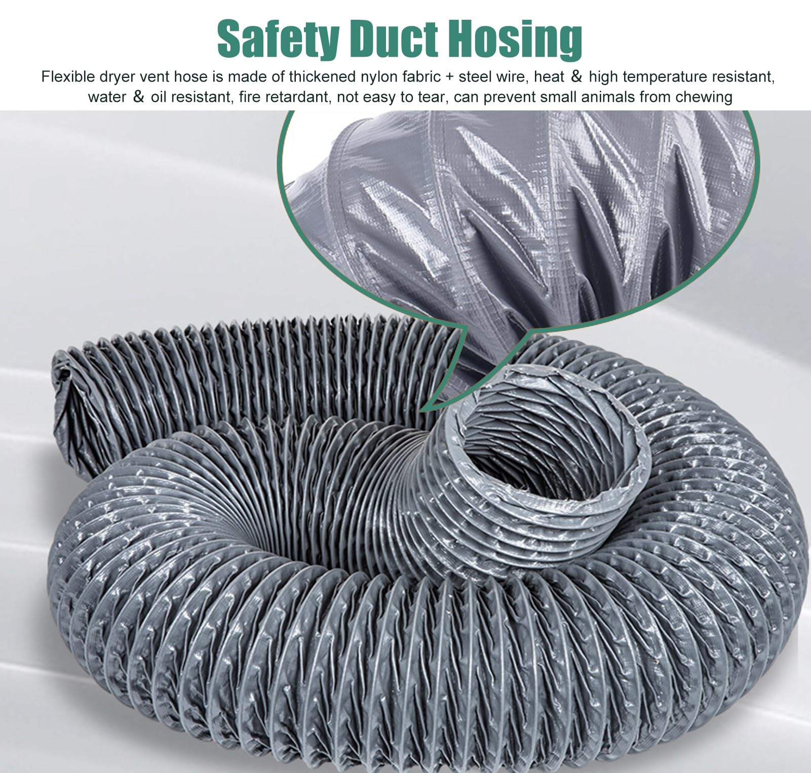 Tubo Flexible Tubo Secadora Manguera Flexible de Escape para Secadora en Espacios Reducidos, Conector de Manguera de Ventilación Nailon con Abrazadera para Conducto(300mm(11 3/4"),Length5m(16.4ft))