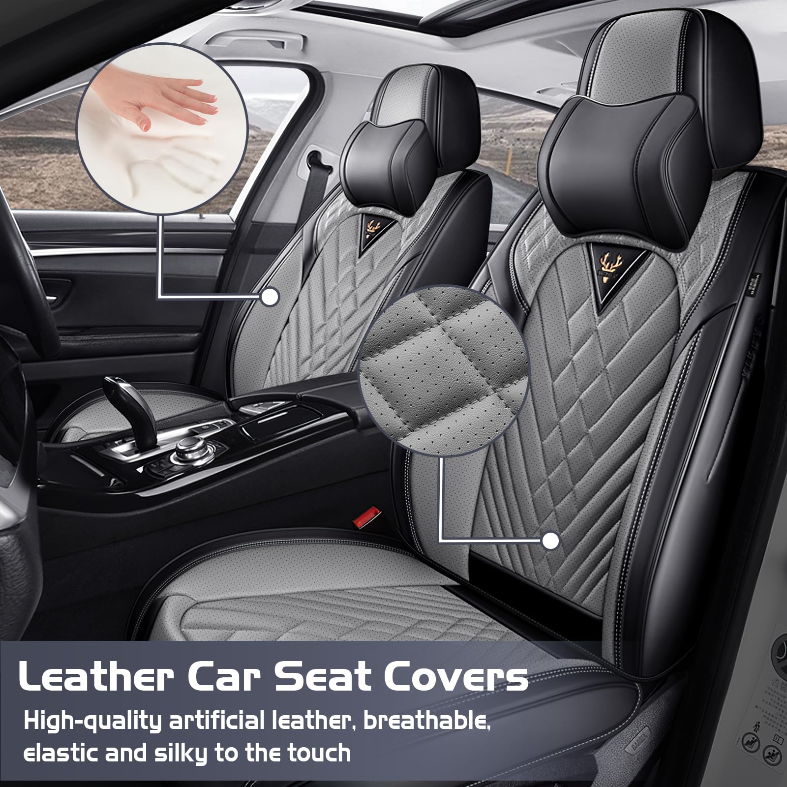 Car Seat Covers for Dodge Dakota 2000-2011 Waterproof Nappa Leather Full Set Seat Cover with Headrests Anti-Slip and — view 2