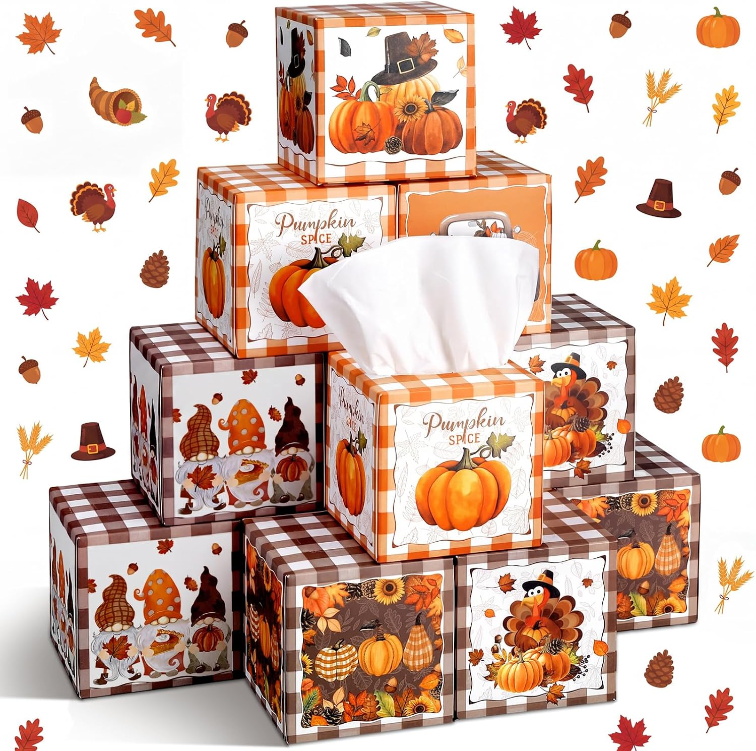 Fourluoo 12 Pack Fall Pumpkin Facial Tissues Cube Boxes 3 Ply 600 Sheets