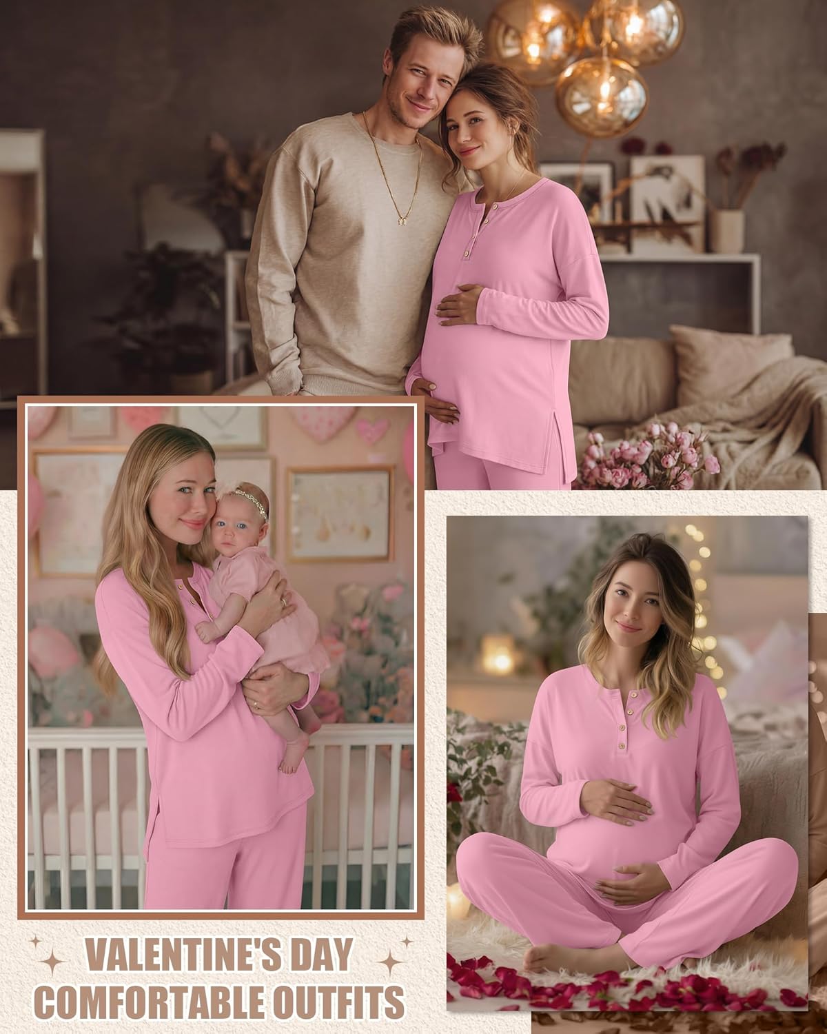 Women's Maternity Pajamas Sets, Long Sleeve Pregnancy Postpartum Delivery Lounge Nursing Pjs with Pockets Pjs - Image 5