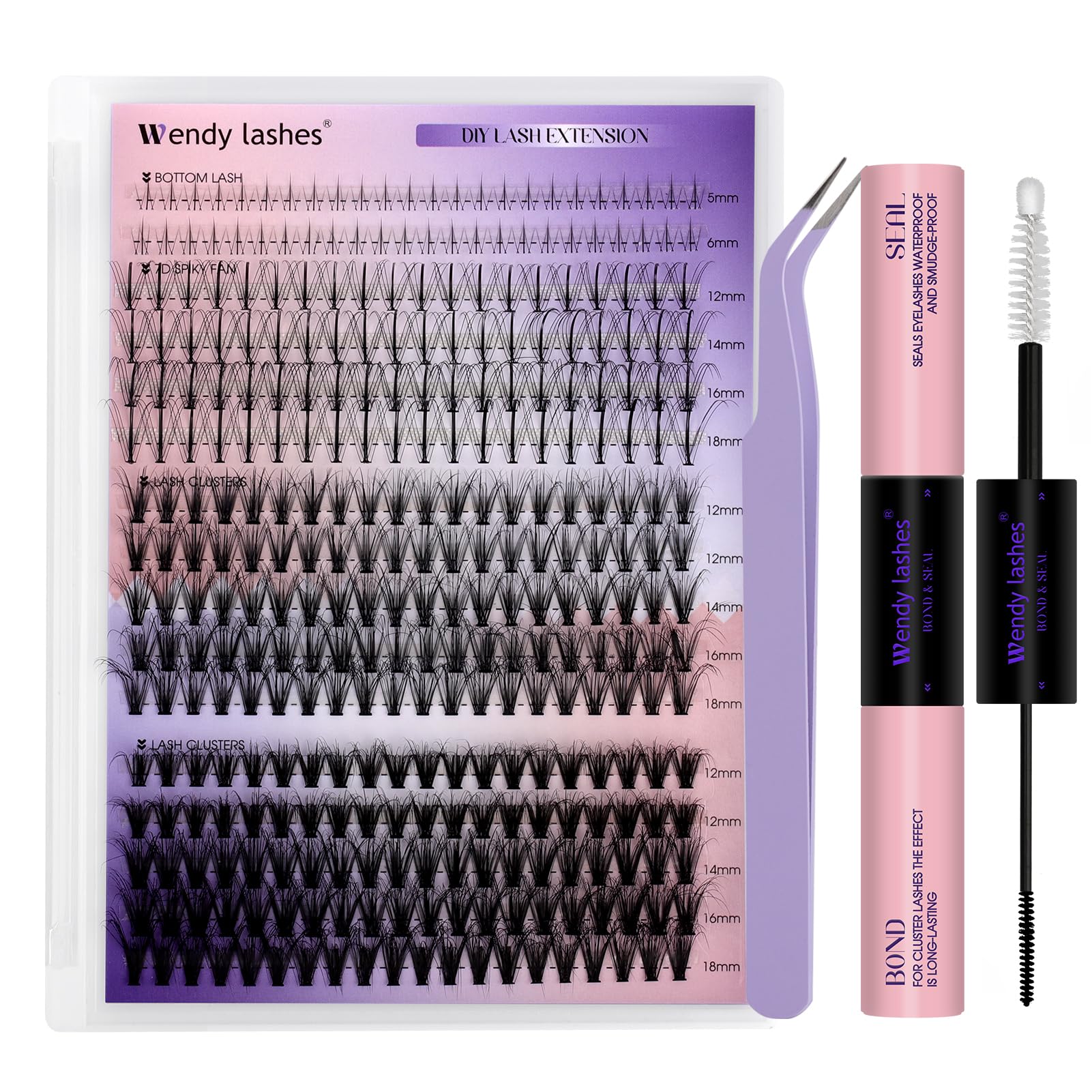 Wendy Lashes Kit Extensiones de Pestañas, 20D+30D Pestañas Pelo a Pelo Efecto 3D Mix12-18mm Pestañas Postizas Individuales Kit con unión y sellado de pestañas y pinzas