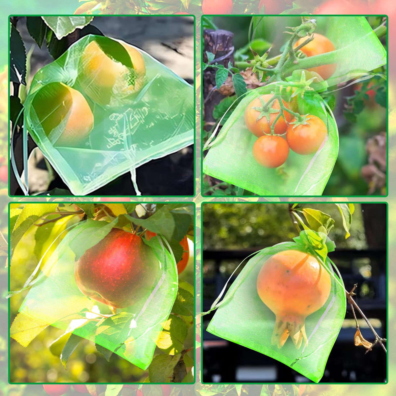 Unves 80 Pack 6x8 Inch Drawstring Mesh Fruit Protection Bags – Army Green, Organza, Reusable, Travel-Friendly, For Garden & Storage