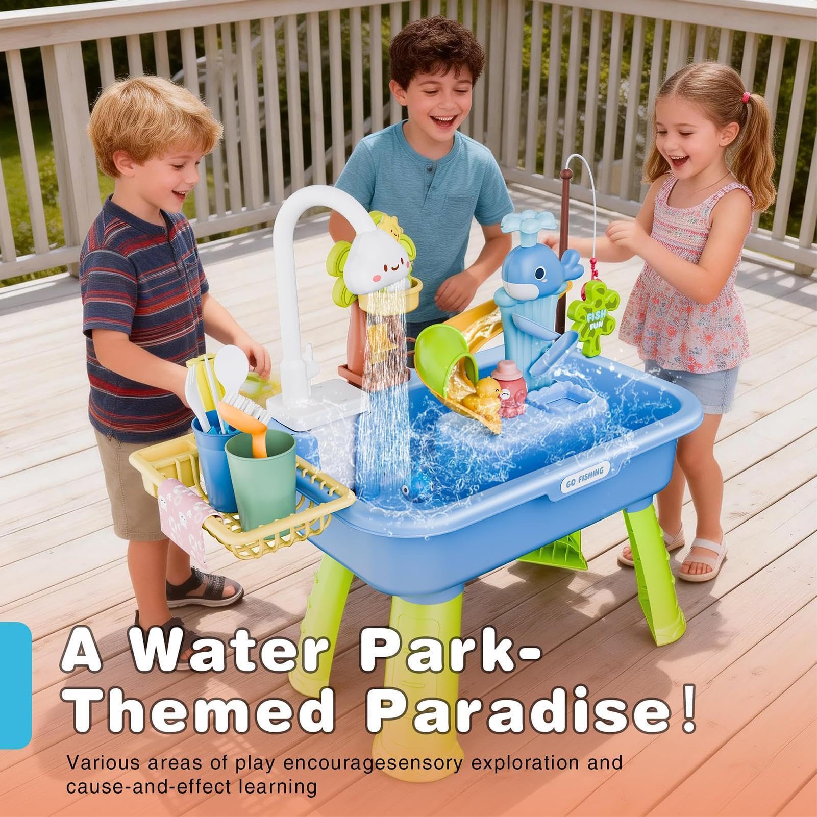 Générique Table De Jeu d'eau pour Enfant | Table De Jeu 4-en-1 pour avec Pompe Et Eau Courante | Tables De Sable Et d'eau pour Garçons Et Filles Âgés De 4 À 8 Ans, Piscine Extérieure