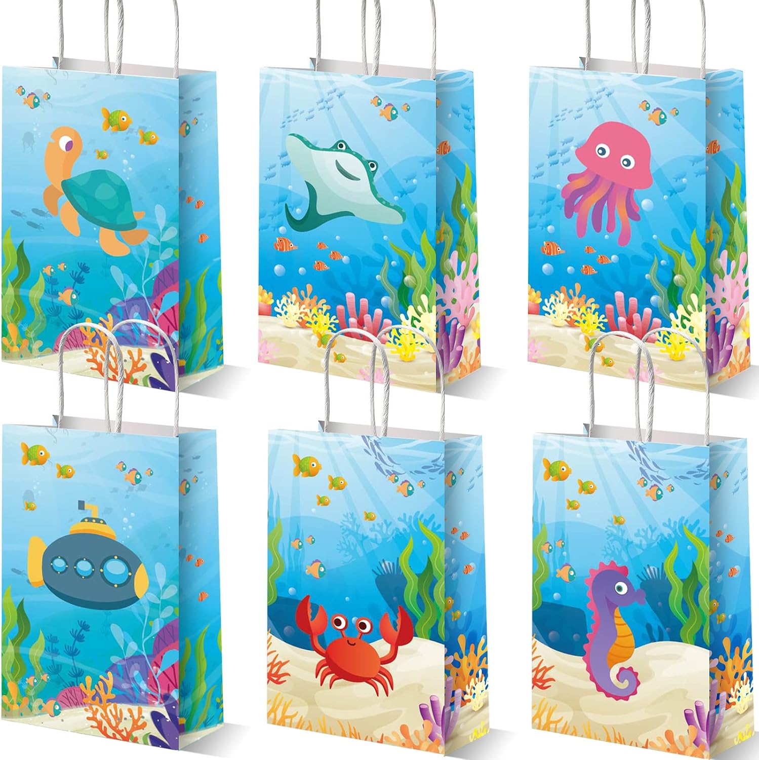12 Pack Sea Animals Party Bags Under the Sea Party Favor Gift Bags Ocean Themed Party Treat Bags Marine Creature Fish Mermaid Candy Goodie Bags for for Baby Shower Kids Birthday Party Supplies