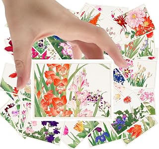 Large Stickers (24 pcs 2.5"x3.5" Each) Bright Paintings of Beautiful Flowers Vintage Postcards Retro Greeting Card Book Illustration Reprint