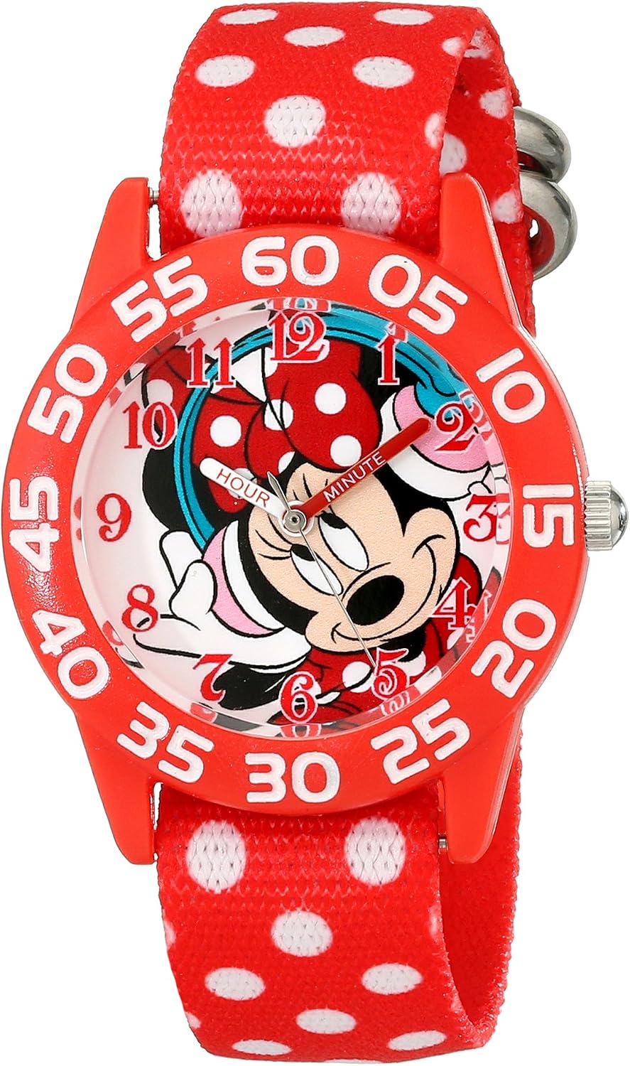 Disney Minnie Mouse Kids' Bezel Stainless Steel Time Teacher Analog Nylon Strap Watch