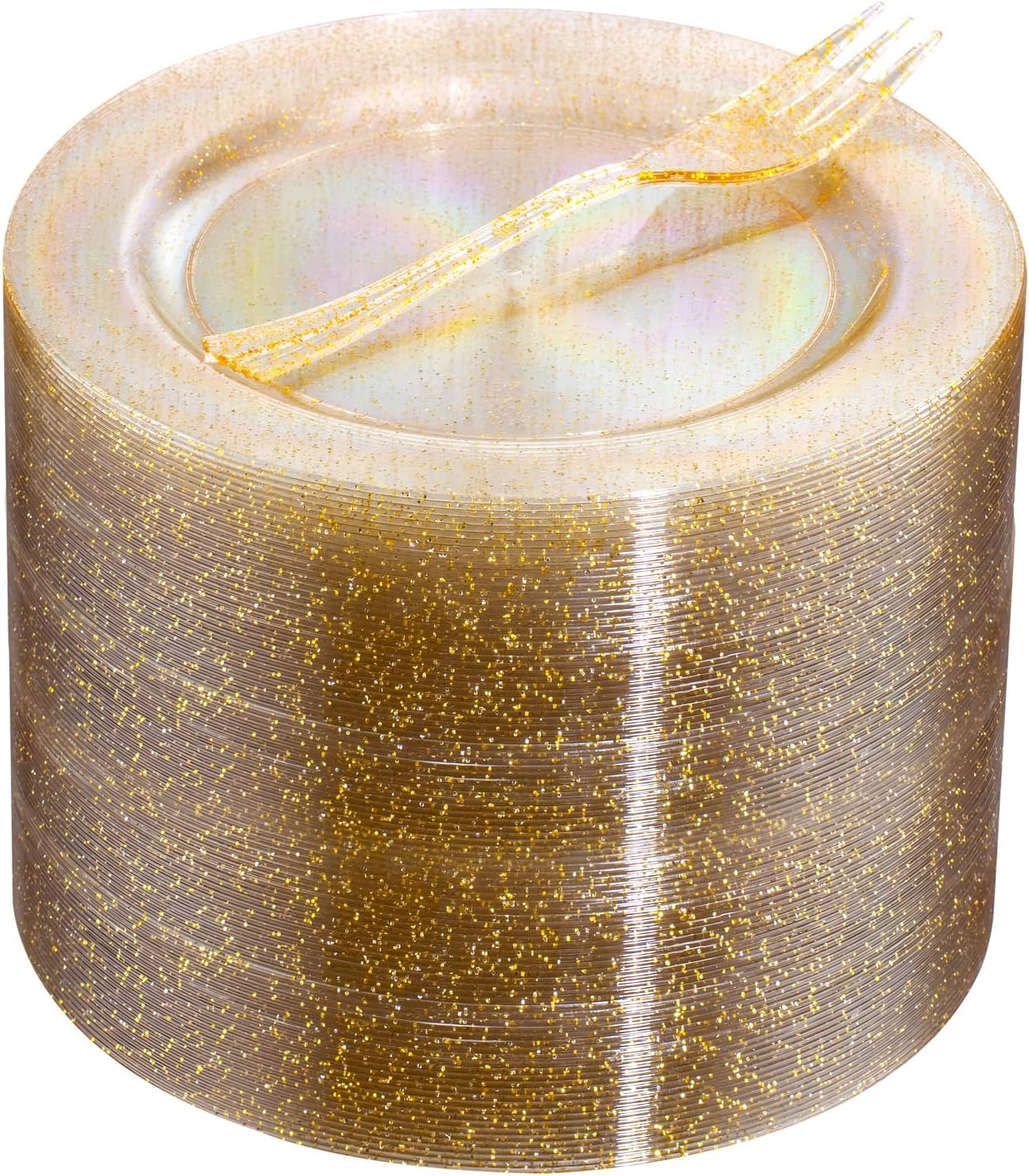 BESTVIP 50PCS Gold Plastic Plate, 7 Inch Disposable Dessert Plate Party With Gold Rim, Heavy Duty Disposable Plastic Plates For Party