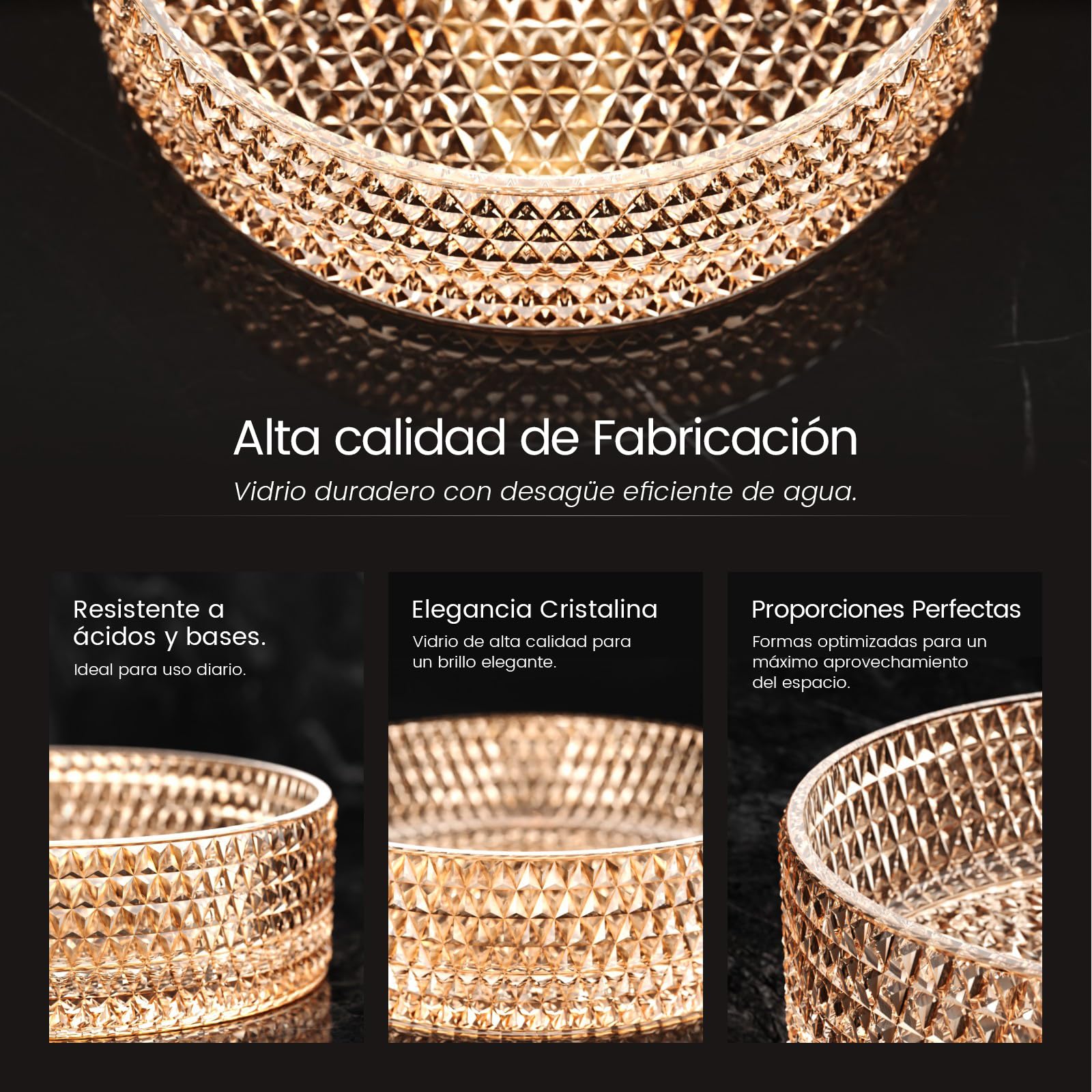 EMKE Lavabo para montar en cristal,360 x 360 x 112 mm,rosa dorado | Lavamanos redondo, lavabo de para baño y WC de invitados, lavabo sin orificio para grifo