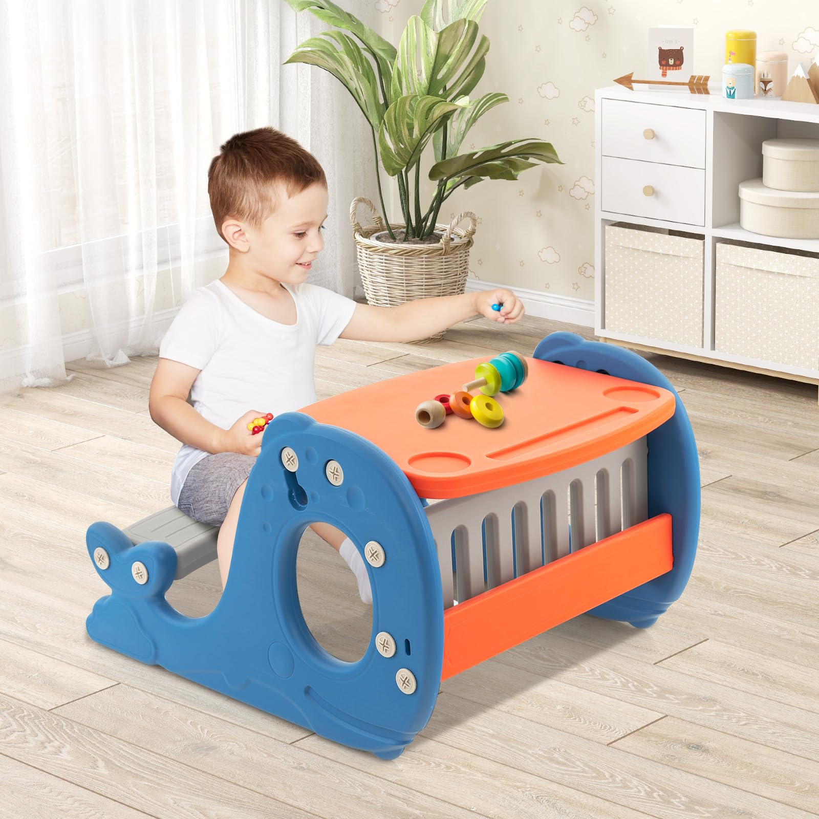 COSTWAY 4 en 1 Table Enfants en Forme Baleine avec Plateau Double Face