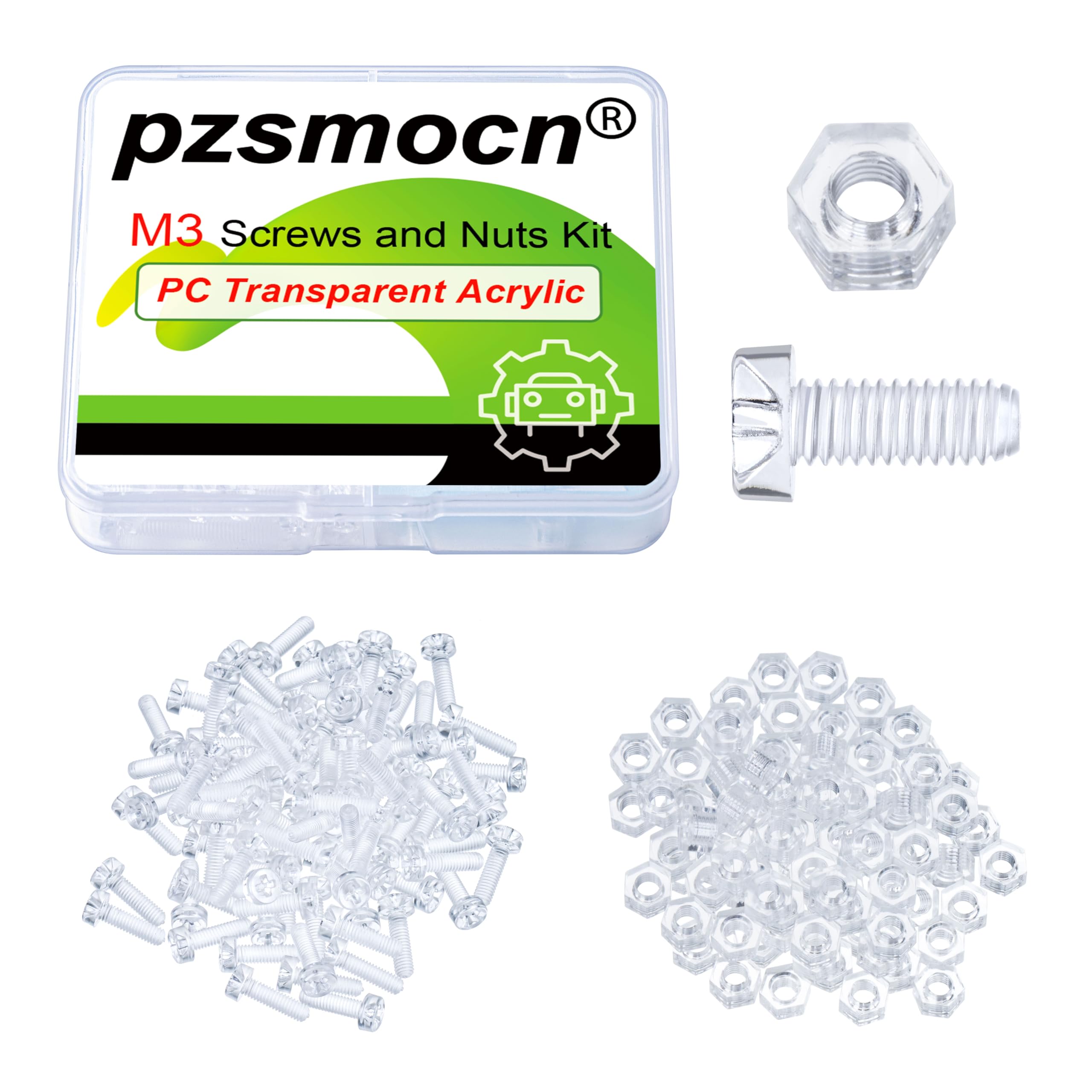 200 Pezzi/100 Set M3*10 mm Viti a Testa Tonda con Croce in Plastica Trasparente per PC Dadi Esagonali, Dimensioni Standard, per Fai da Te, Modelli e Fissaggio di Prodotti Elettronici.