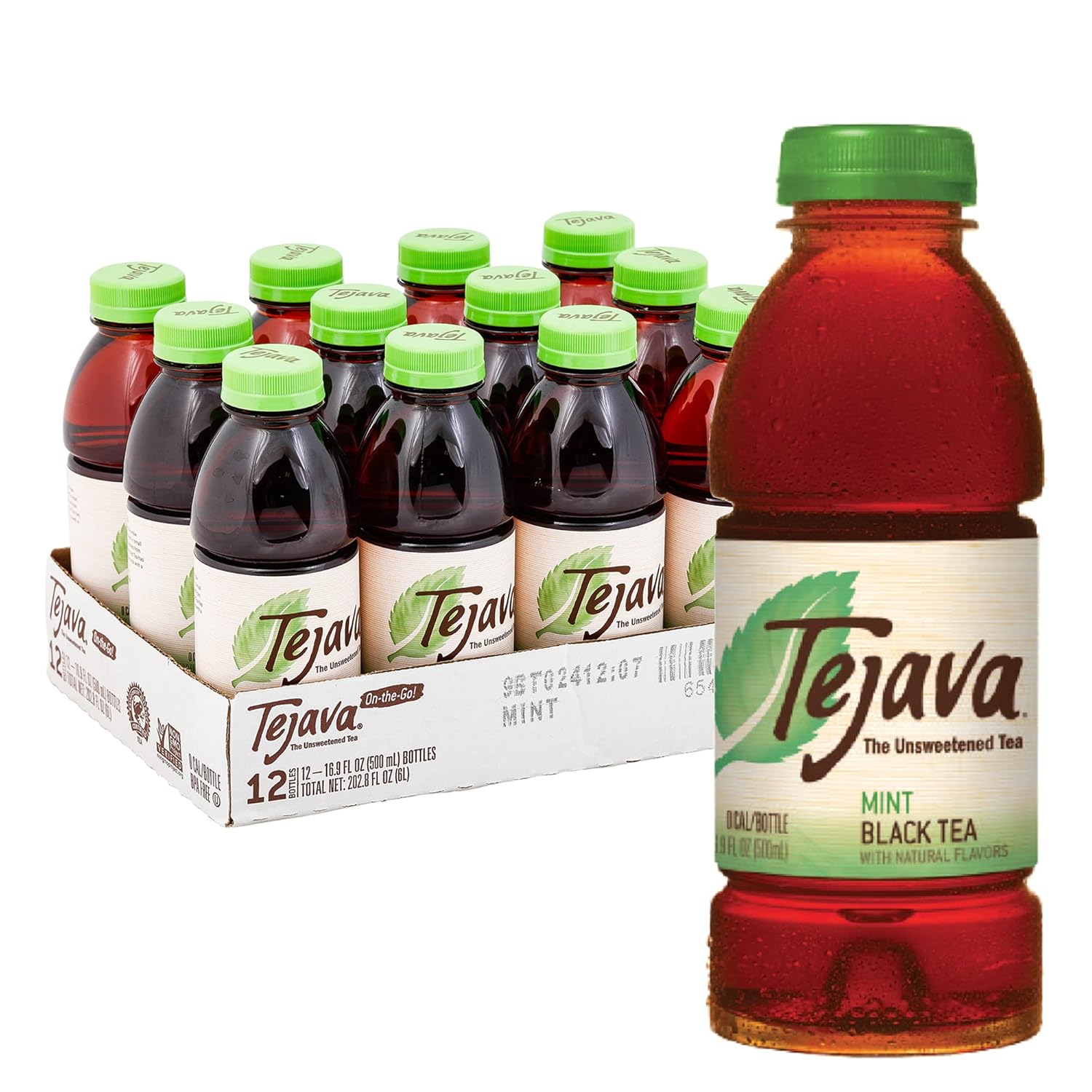 Tejava Mint Black Iced Tea, 12 Pack, 16.7oz PET Bottles