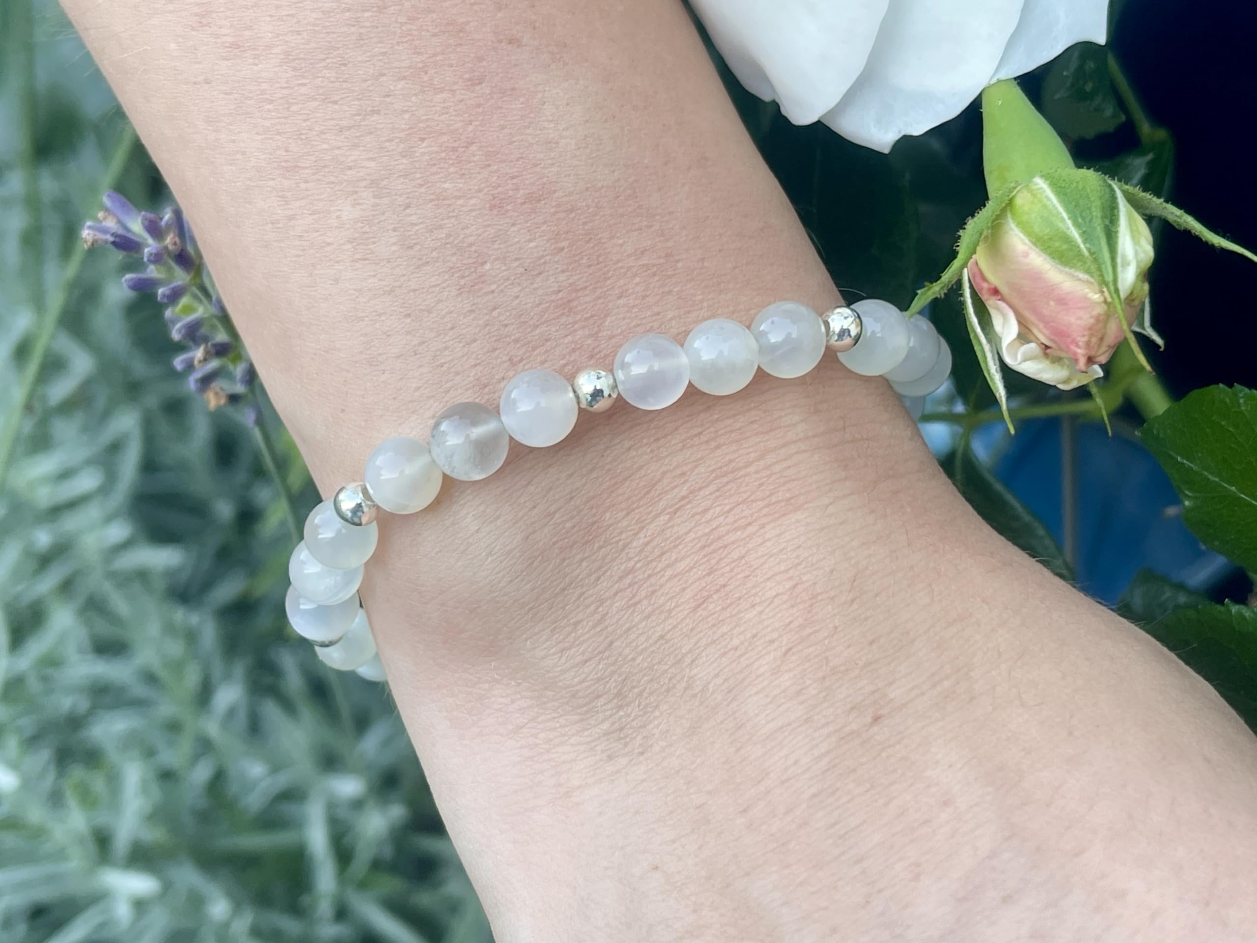 Mondstein Armband Perlen echt 6mm Edelstahlperlen 4mm Silber Gold Roségold oder Ionisiert - Handmade Perlenarmband Sensibilität Fruchtbarkeit Weiblichkeit - Spiritueller Schmuck Unisex