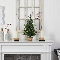 Vista 7 de Nearly Natural Árbol de Navidad artificial de 2 pies con 35 luces LED transparentes en cesta decorativa