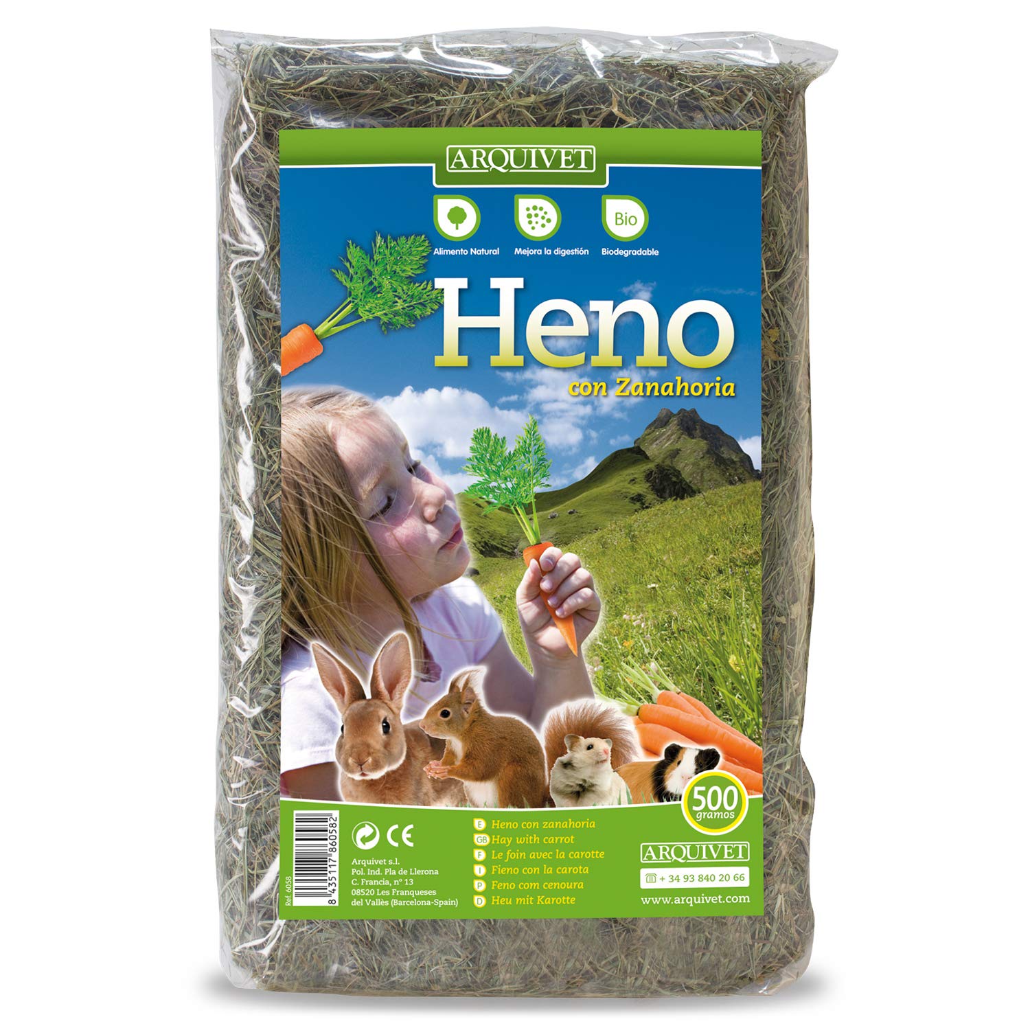 Arquivet Hay with Carrot for rodents and small mammals 500g -Grass for rodents - Food supplement rodents - Rabbits, Guinea pigs, Hamsters, Squirrels