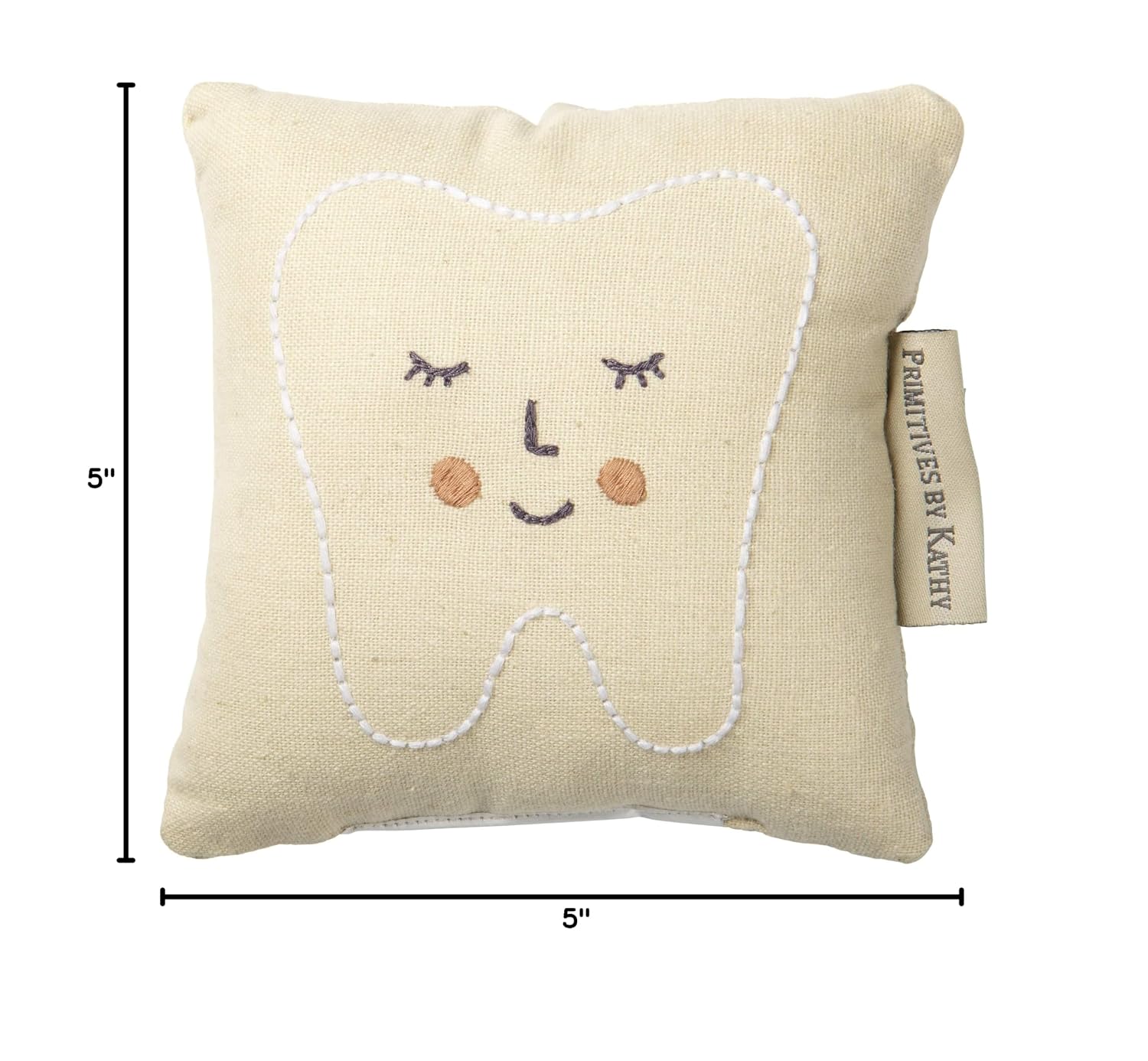 Primitives by Kathy Dear Tooth Fairy Stop Here Mini Tooth Pillow, 5x5-Inch, Cotton Blend, Pink Embroidered Keepsake with Storage Pocket and Tooth Design on Front