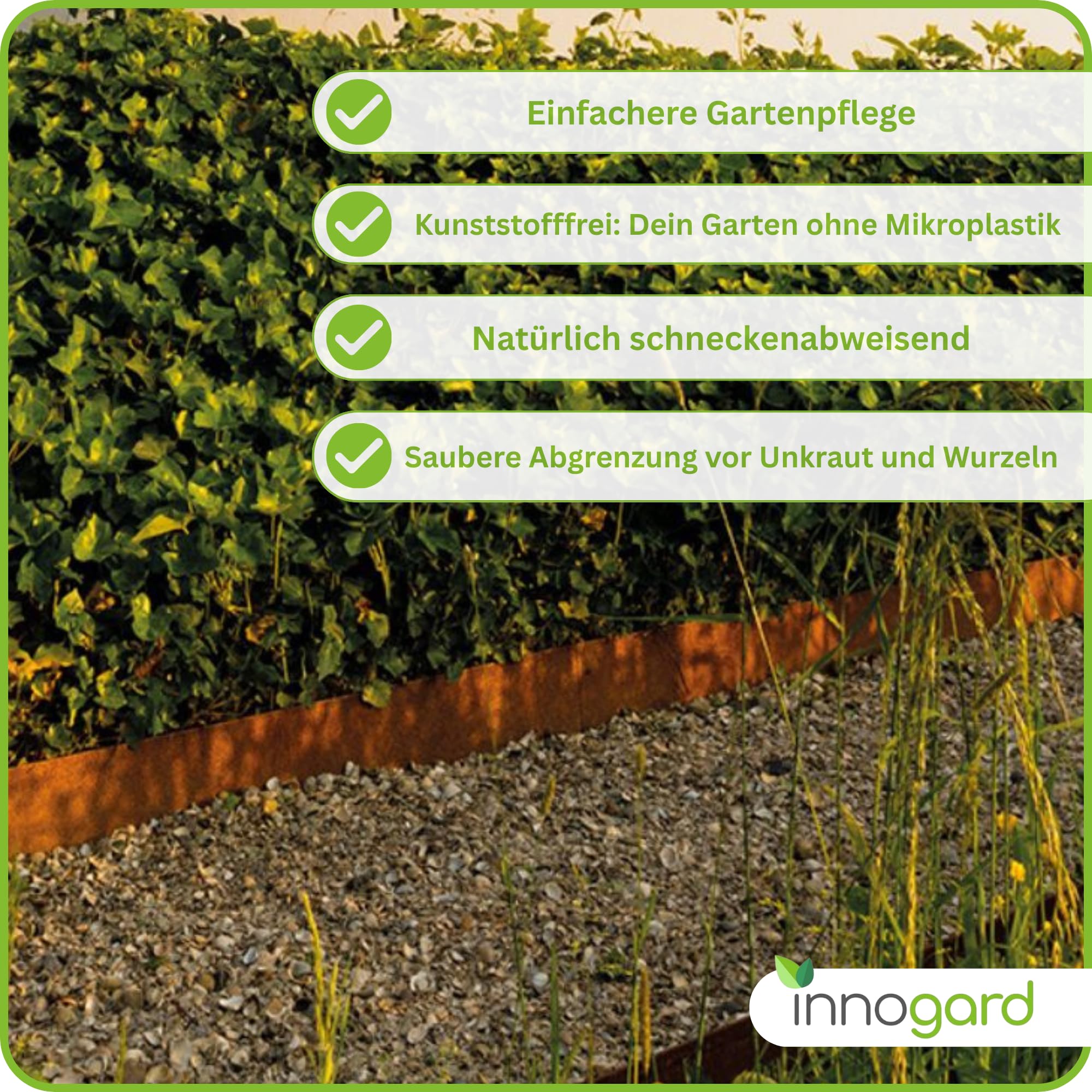 innogard Rasenkante Cortenstahl L10m H20cm - Flexible Beeteinfassung 1 mm stark Rasenkantenband für Garten Beetbegrenzung Beetumrandung