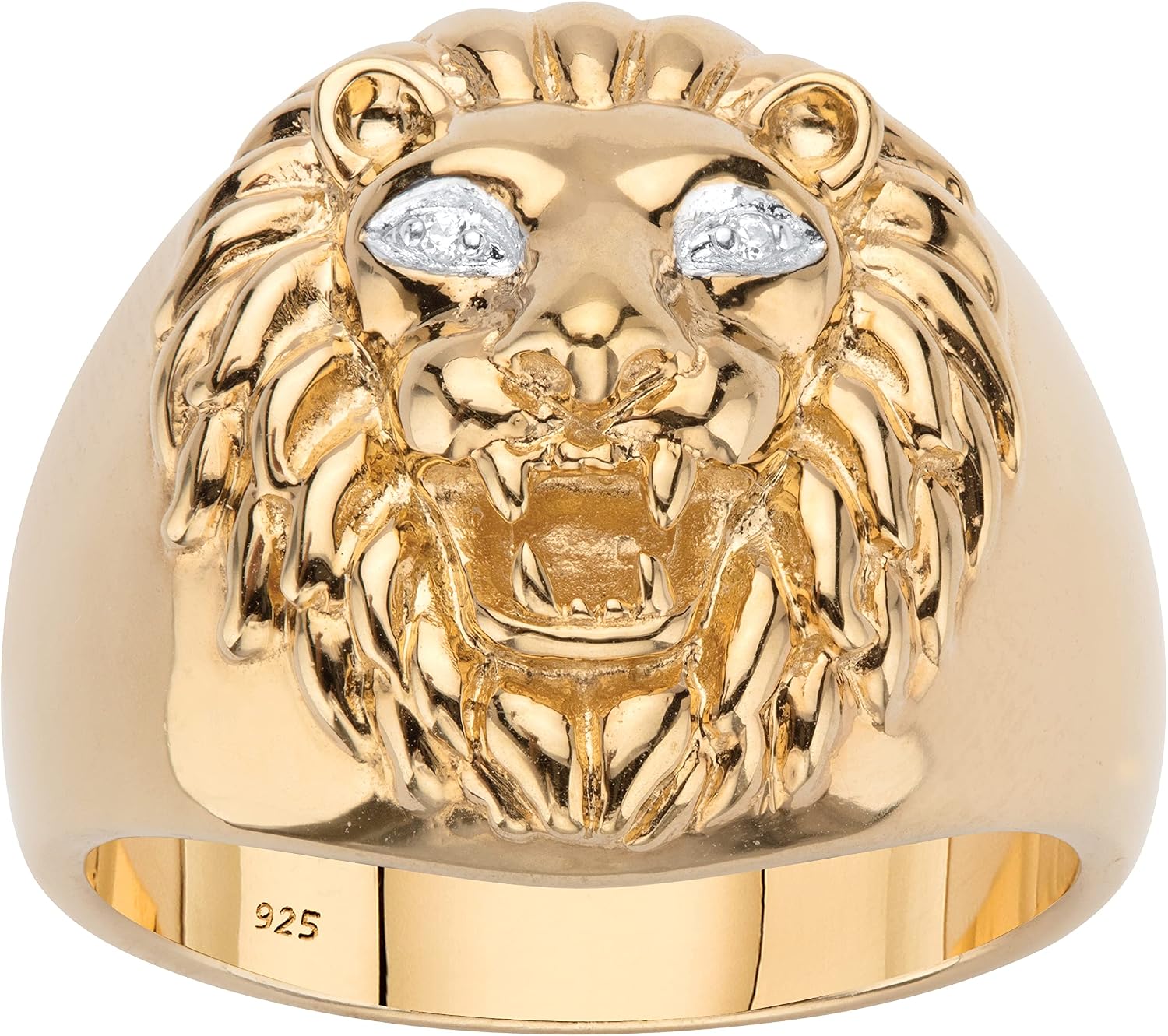 PalmBeach Men's Yellow Gold-plated Sterling Silver Genuine Diamond Accent Lion's Head Ring Sizes 8-16
