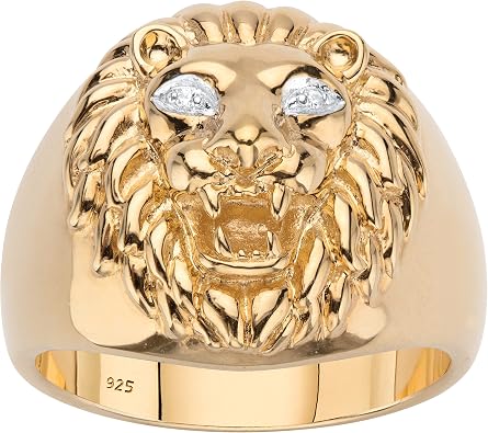 PalmBeach Mens Yellow Gold-plated Sterling Silver Genuine Diamond Accent Lions Head Ring Sizes 8-16