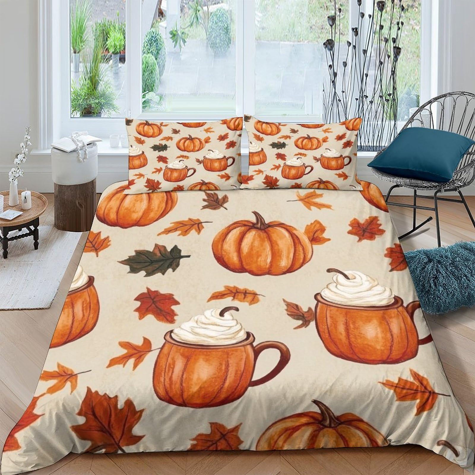 Ctjqhvkz Style-9 3D Printed Pumpkin Cup Fitted Sheet Microfiber Autumn Leaves Mattress Cover Anti-Slip Machine Washable Bedroom Decor For Home Dorm Guest Room Single（135X200cm）