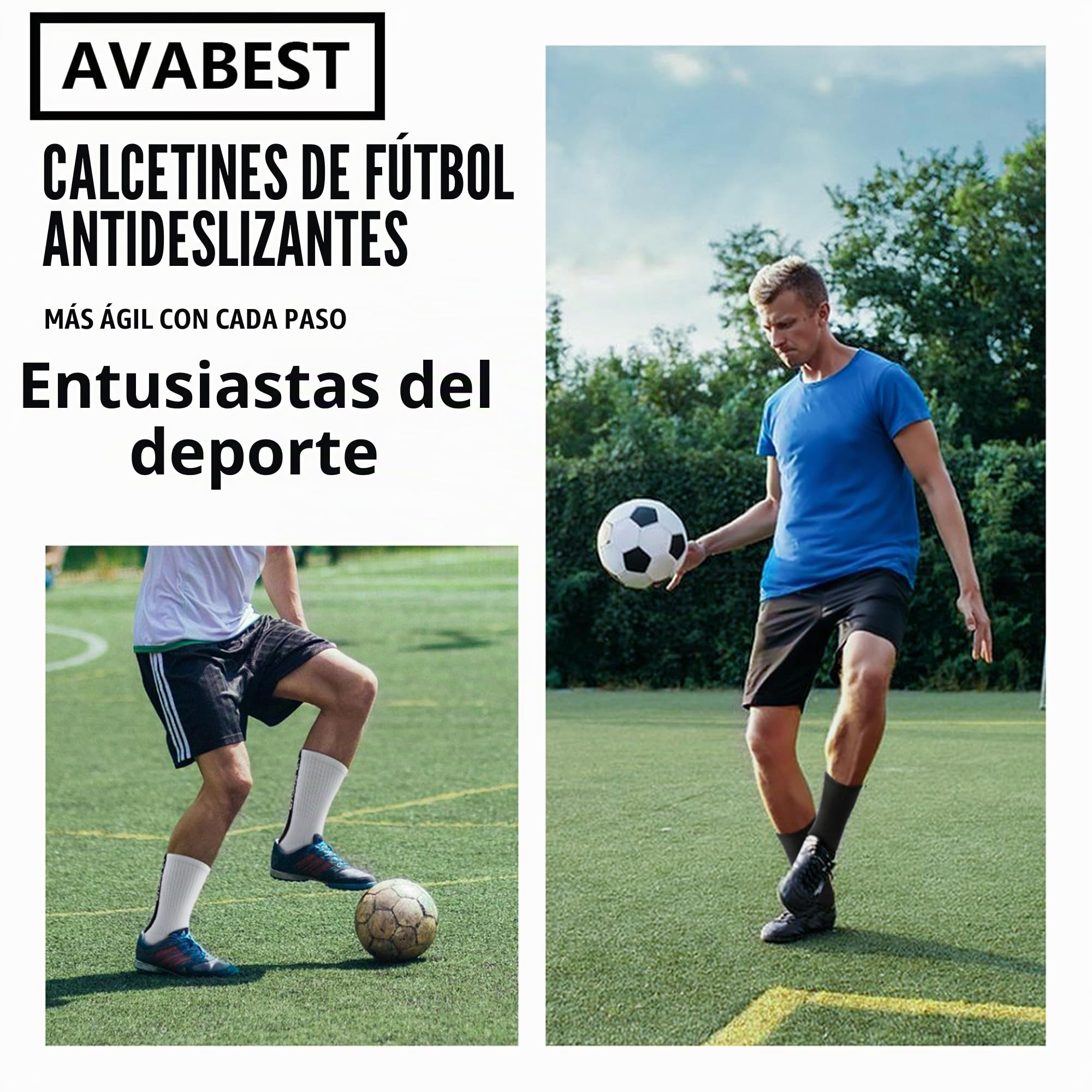 Calcetines de fútbol para hombre antideslizantes 2 pares 35-39 39-46 46-50