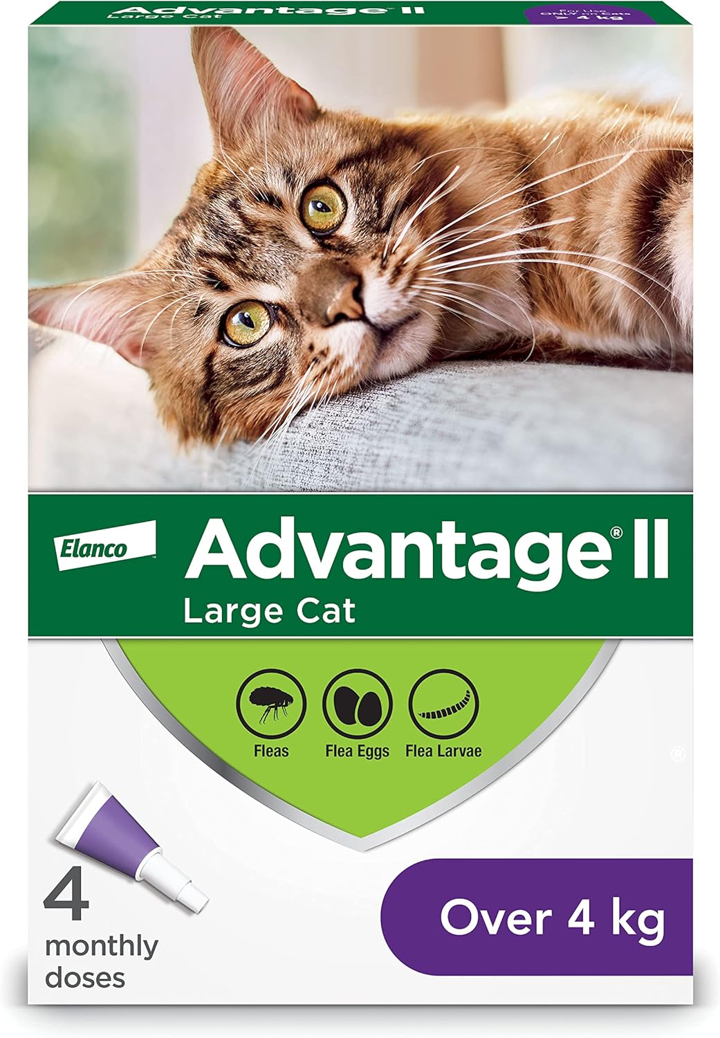 Advantage II Flea Protection for Large Cats weighing over 4 kg (over 9 lbs.) – 4 doses