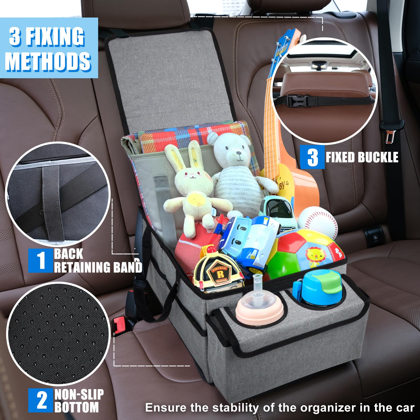 Organizer Multifunzione Per Sedile Posteriore Auto Con Portabicchieri, Porta Fazzoletti E Supporto Cellulare - Nero
