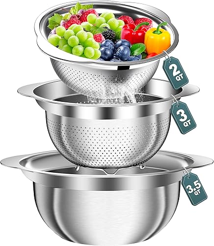 Colador para cocina  Colador de acero inoxidable  3 coladores y coladores con asa, accesorio de cocina, cesta coladora de alimentos para fideos de