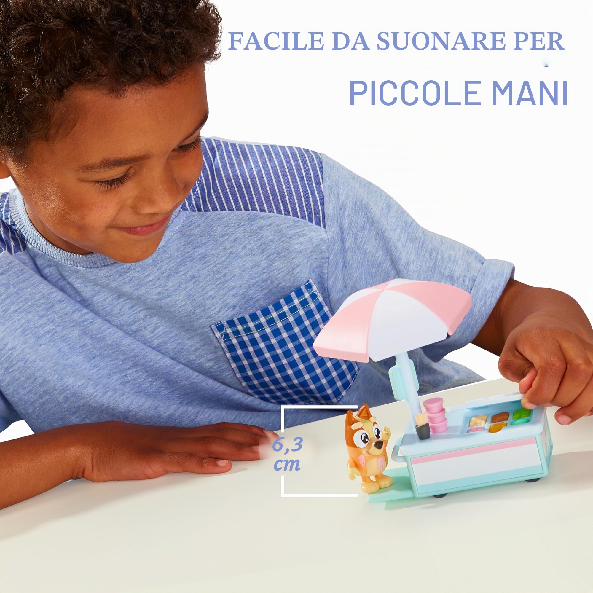 Bluey Bingo's Ice Cream Vehicle Playset con Bingo da collezione ufficiale da 6,3-7,6 cm, action figure con il suo carrello dei gelati