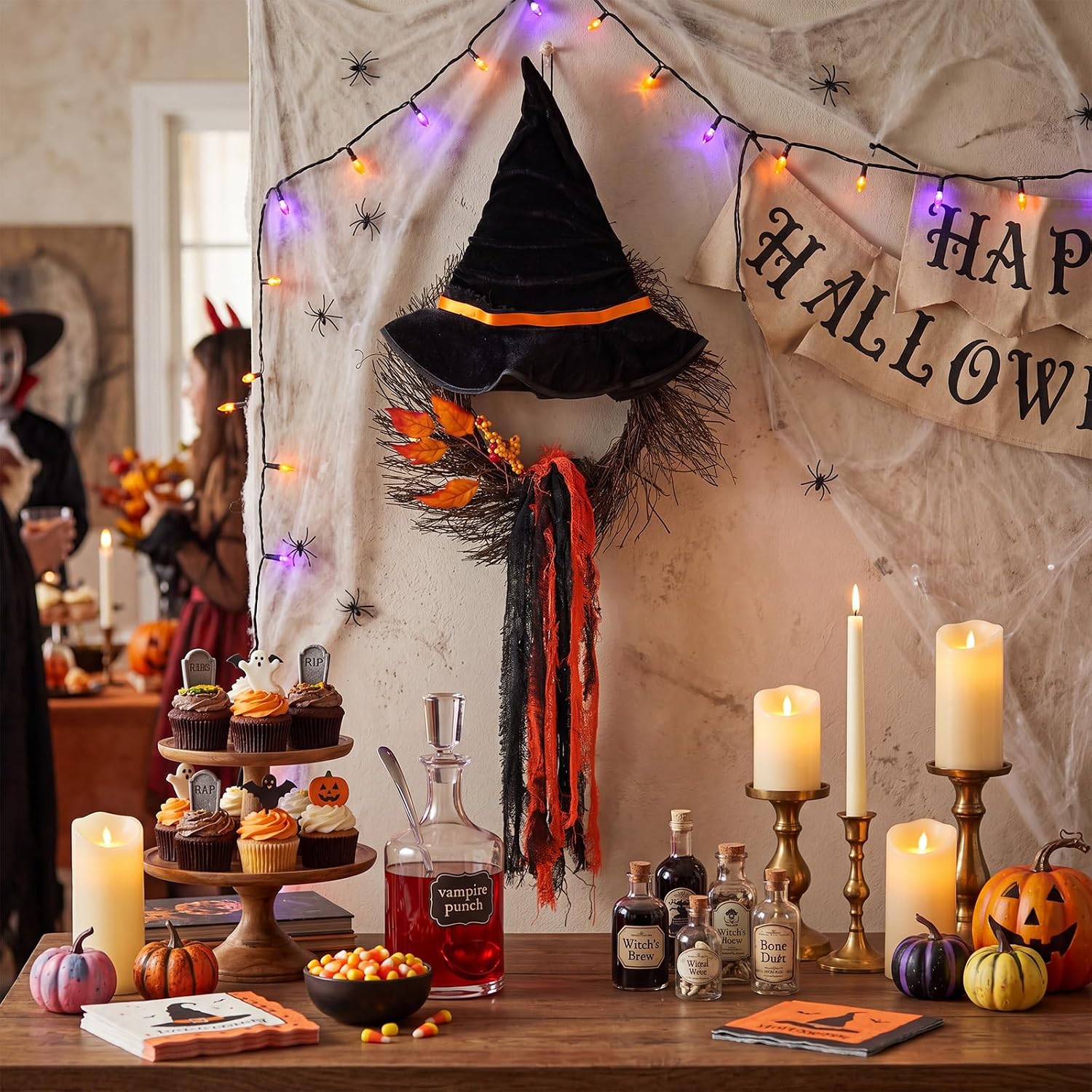 Lineshading Halloween Wreath for Front Door Witch Hat Wreath Decor 16x27.5