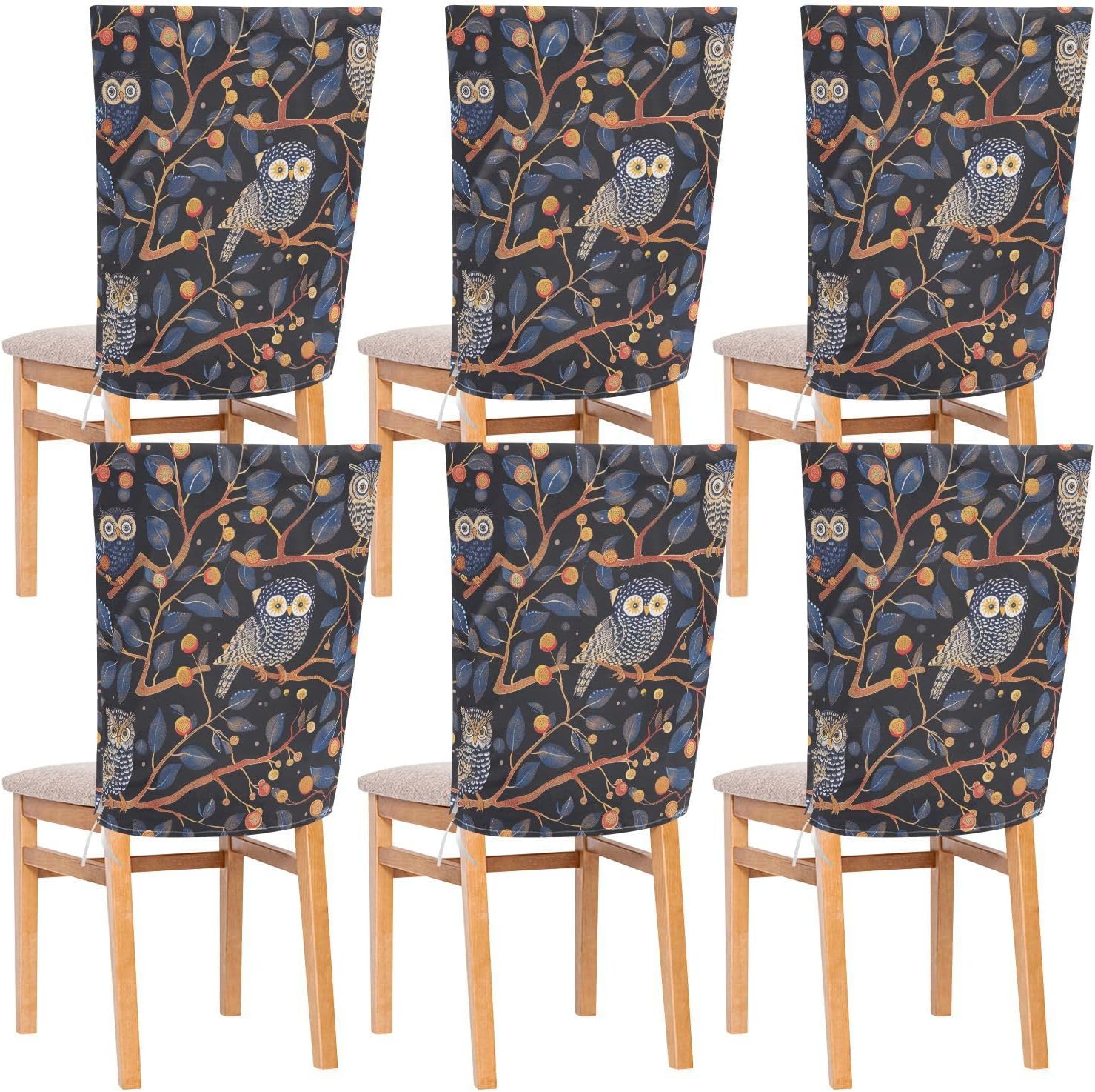 ALAZA Owl on The Branches Chair Back Cover Set of 6, Washable Reusable Removable Chair Slipcovers Decorative Chair Cover for Home Kitchen Wedding Party