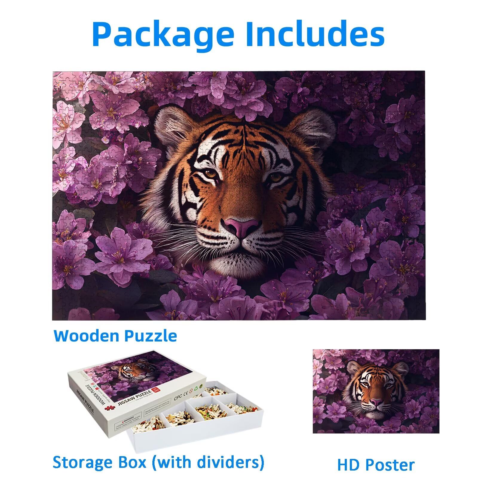 Puzzle 1500 Piezas, Puzzle Tigre con Caja para Adultos, DIY Flor Rompecabezas Madera para Adultos, 1500 Piezas Rompecabezas Desafiante, para Decoracion Hogar, Regalo Mujer, Regalo Hombres, -1948