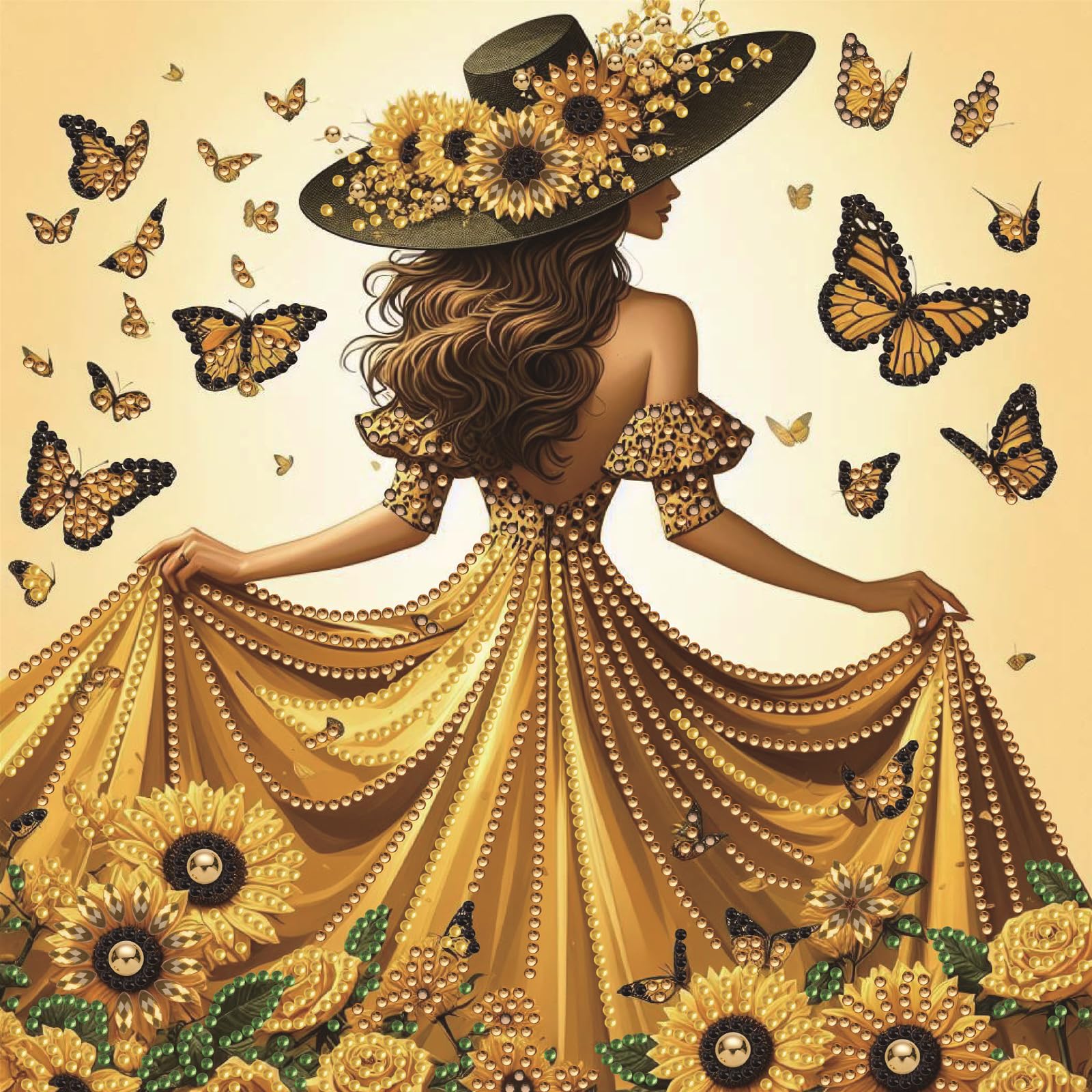 POETRYDRAW Black Hat Sunflower Lady Special Shaped 5D DIY Partial Drill Diamond Art Painting Kits 30x30cm Diamond Art Kit for Adults Home Decor (Black Hat Sunflower Lady)
