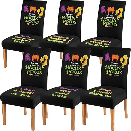 Faptoena Black Helloween - Juego de 6 fundas elásticas para sillas de comedor, fundas elásticas para sillas Parsons, protectores de asiento de silla