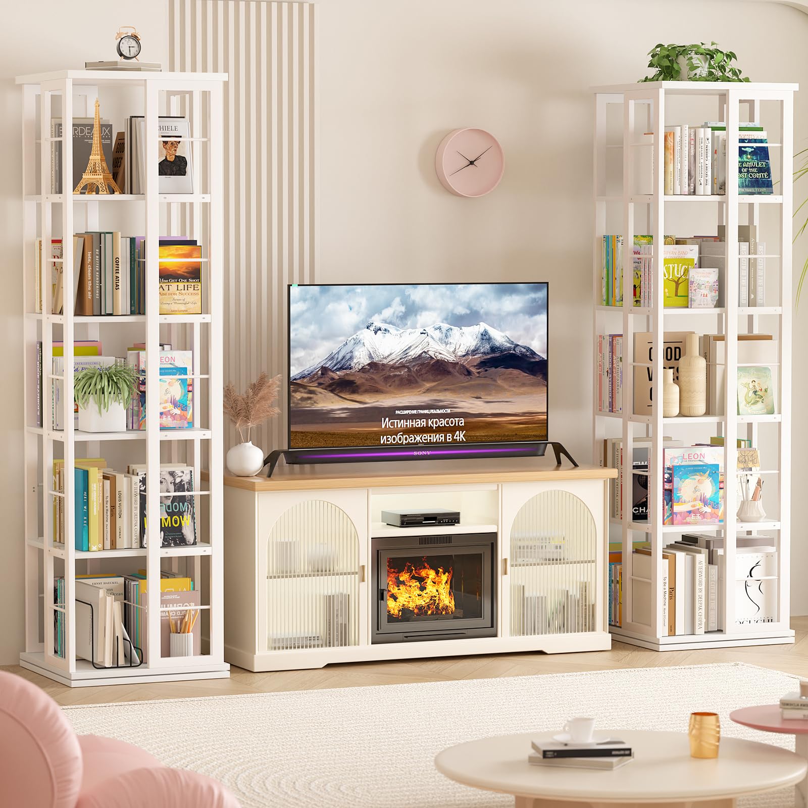 Aheaplus Rotating Bookshelf, Corner Bookcase, 360 Display Wood Spinning Bookshelves, Floor Standing Bookcases Narrow Shelf, 5 Tiers, Black