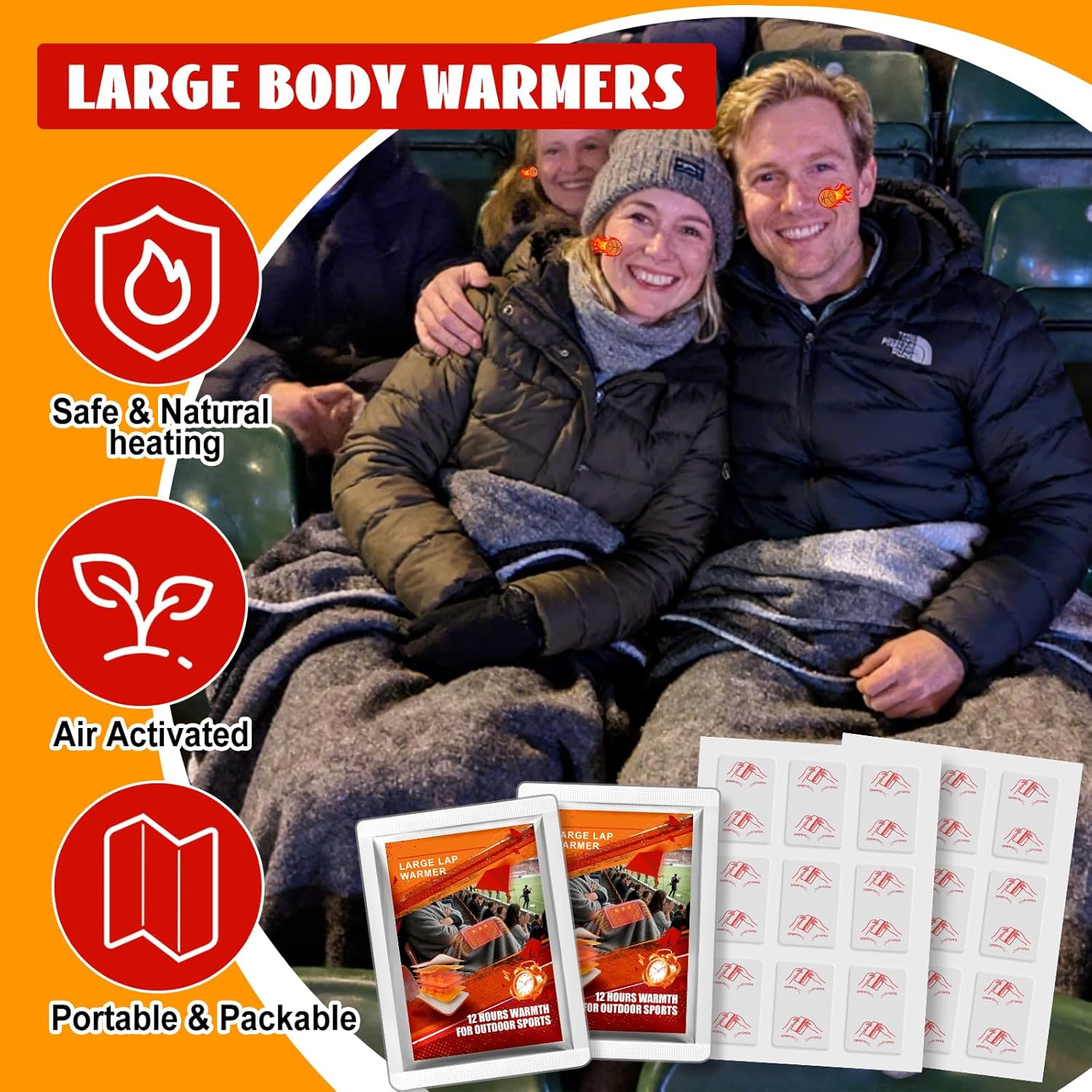 16" x 12" Extra Large Lap Warmers, Up to 12 Hours of Long Lasting Heat, Disposable Body Warmers for Football Games, Camping, Cold Weather and Temporary Emergency, Single Use, Air Activated - Image 3