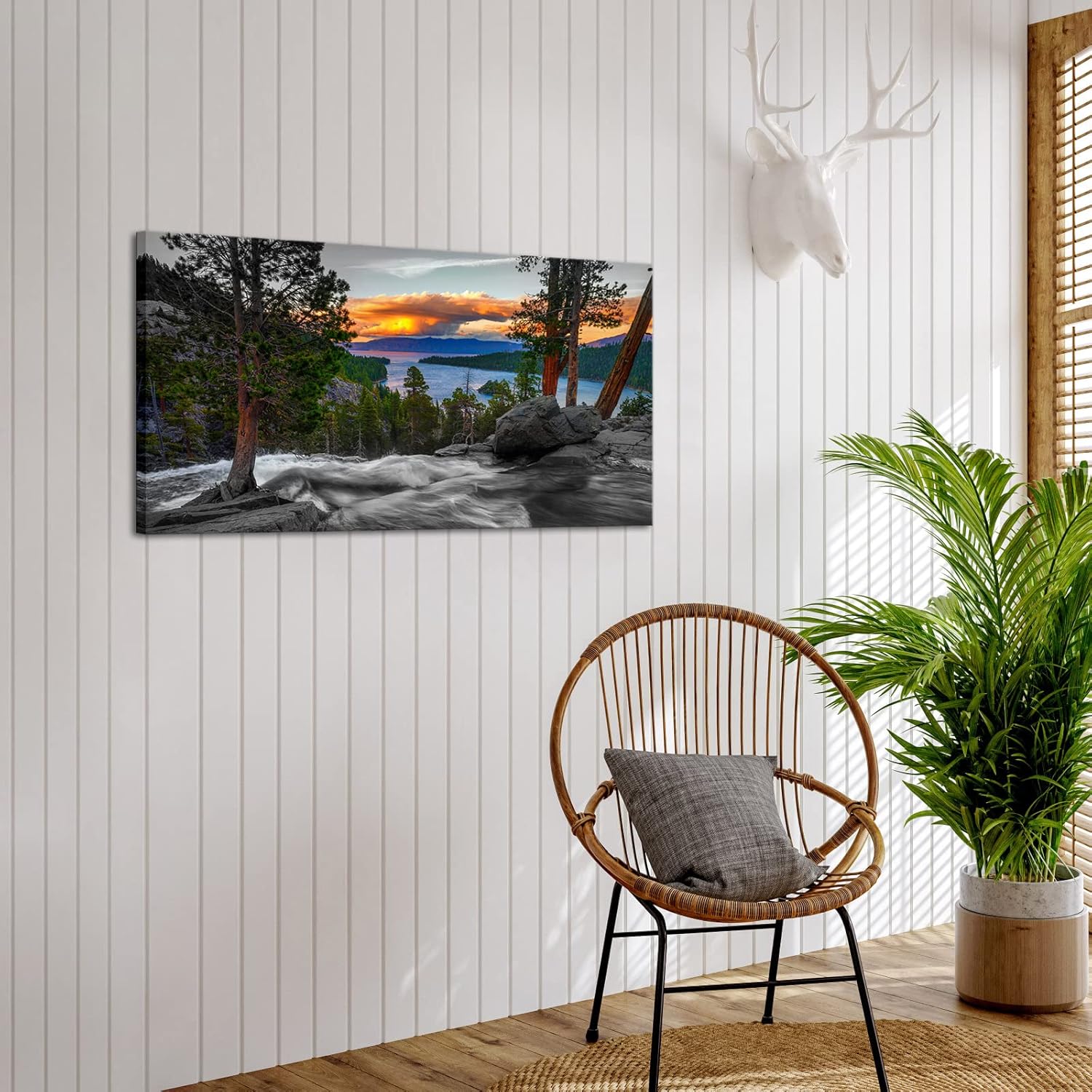 LevvArts California Sunset Picture Wall Art Emerald Bay Lake Tahoe Landscape Canvas Print Paintings USA Nature Scenery Artwork Framed Posters for Office Home Decor Ready to Hang 24"x48" - Image 3