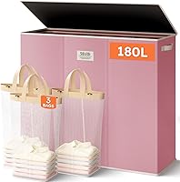 Vista 12 de SOLEDI Cesta de ropa sucia de 180L de 3 secciones, cesta de ropa sucia extra grande con tapa, cesta de ropa sucia con asa resistente, organizador