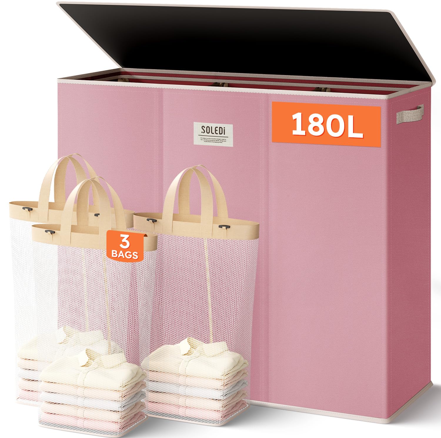 Photo 1 of SOLEDI 180L 3-Section Laundry Hamper with Lid