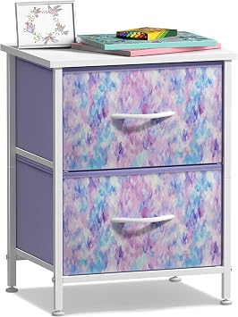 Sorbus 2-Drawer Kids Nightstand for Bedroom Tie-Dye Purple