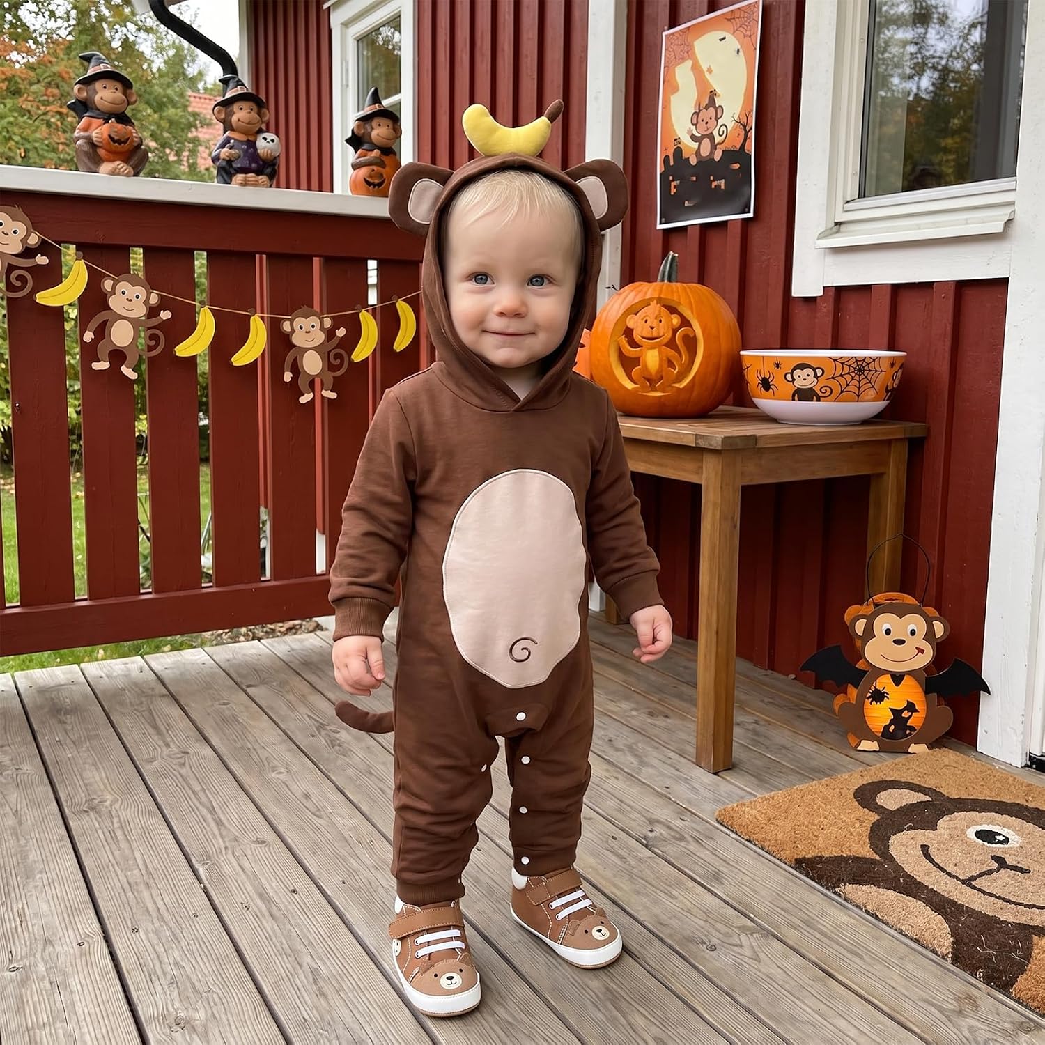 Infant Baby Monkey Costume Hooded Jumpsuit Halloween Animal Costumes