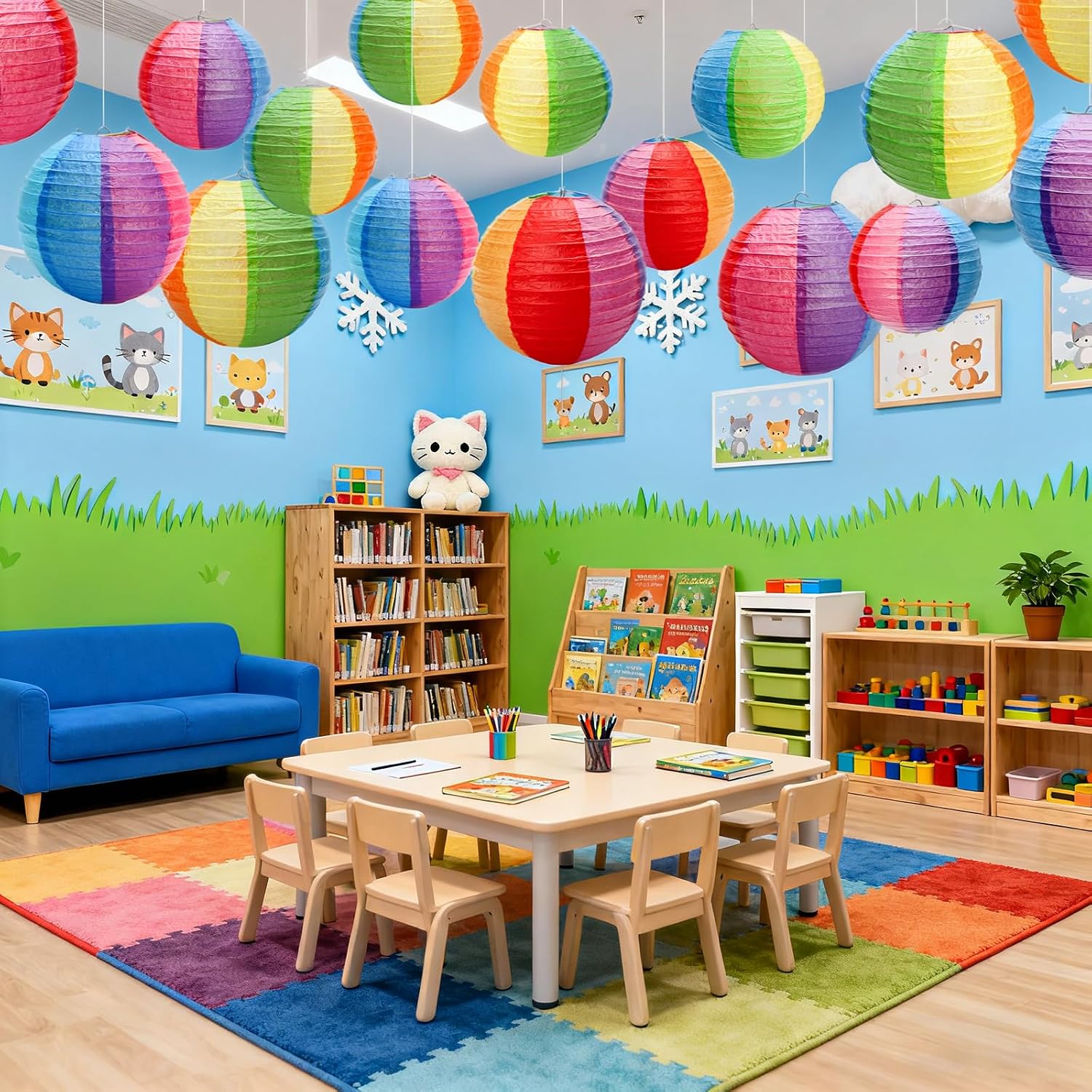 Goaste 20 Pack Colorful Paper Lanterns, 2 Sizes (8"/10") Colorful Hanging Ball Lantern, Multicolor Round Chinese Lamp with Metal Frame & Hanging Line for School Classroom Ceiling Decor, Birthday Party